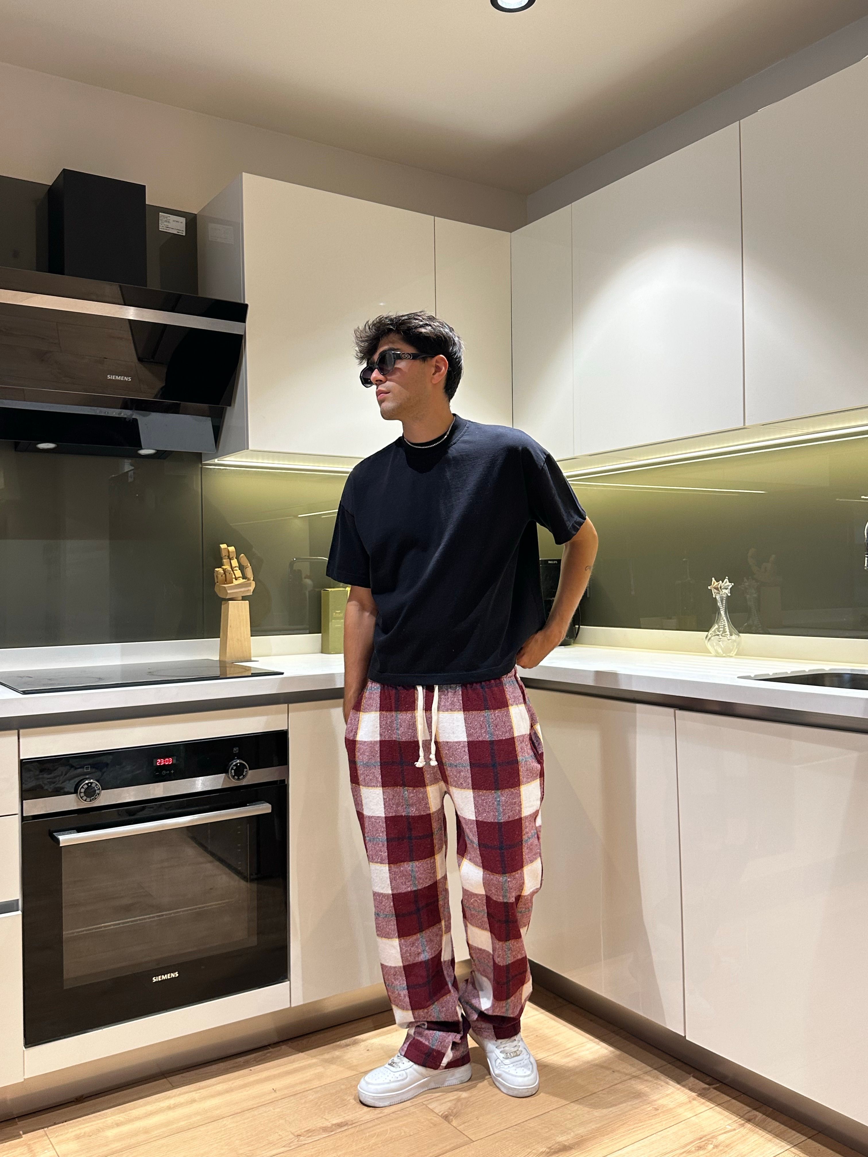 Kırmızı Beyaz Ekose Pijama Altı