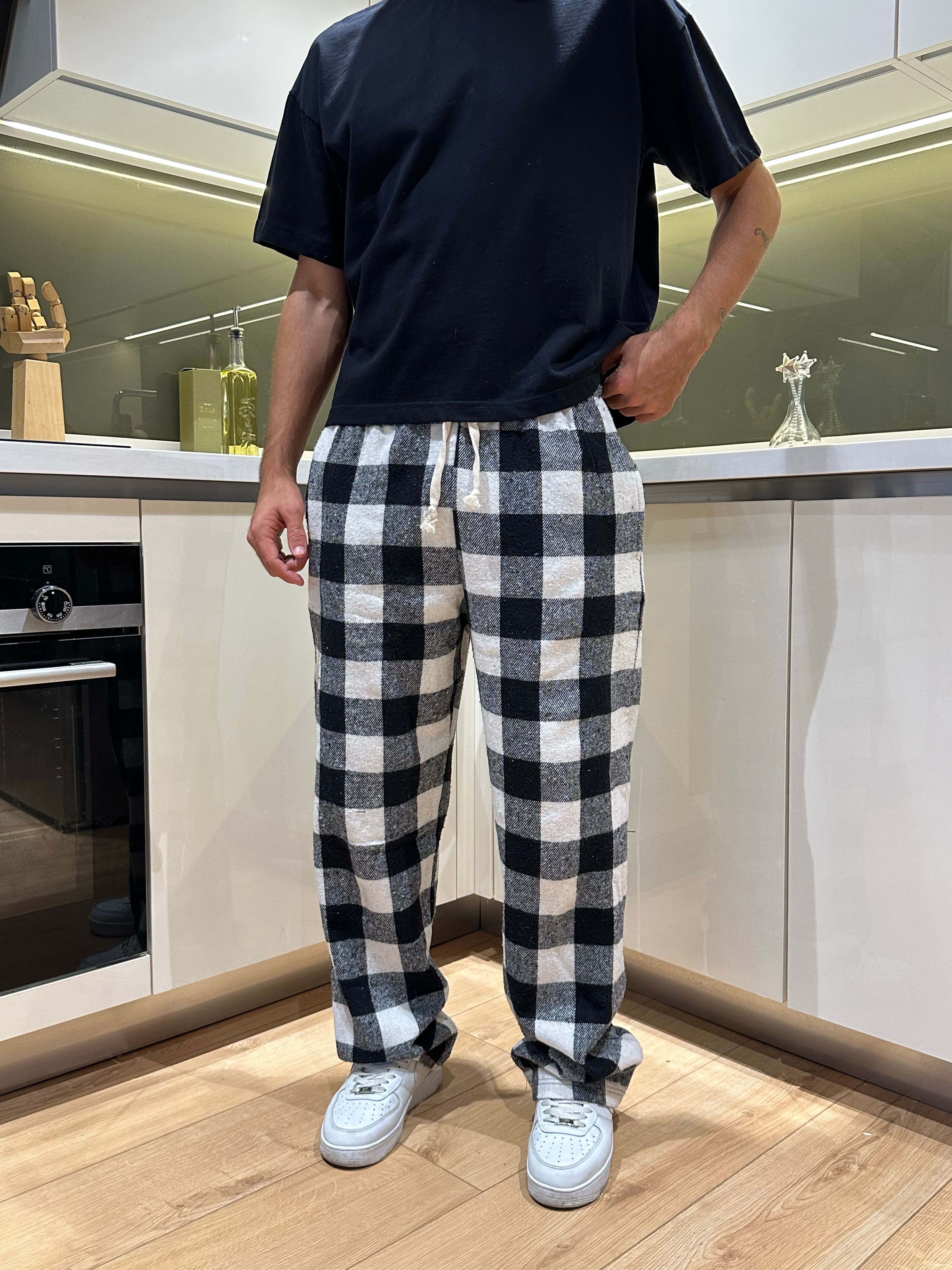 Beyaz Siyah Ekose Pijama Altı