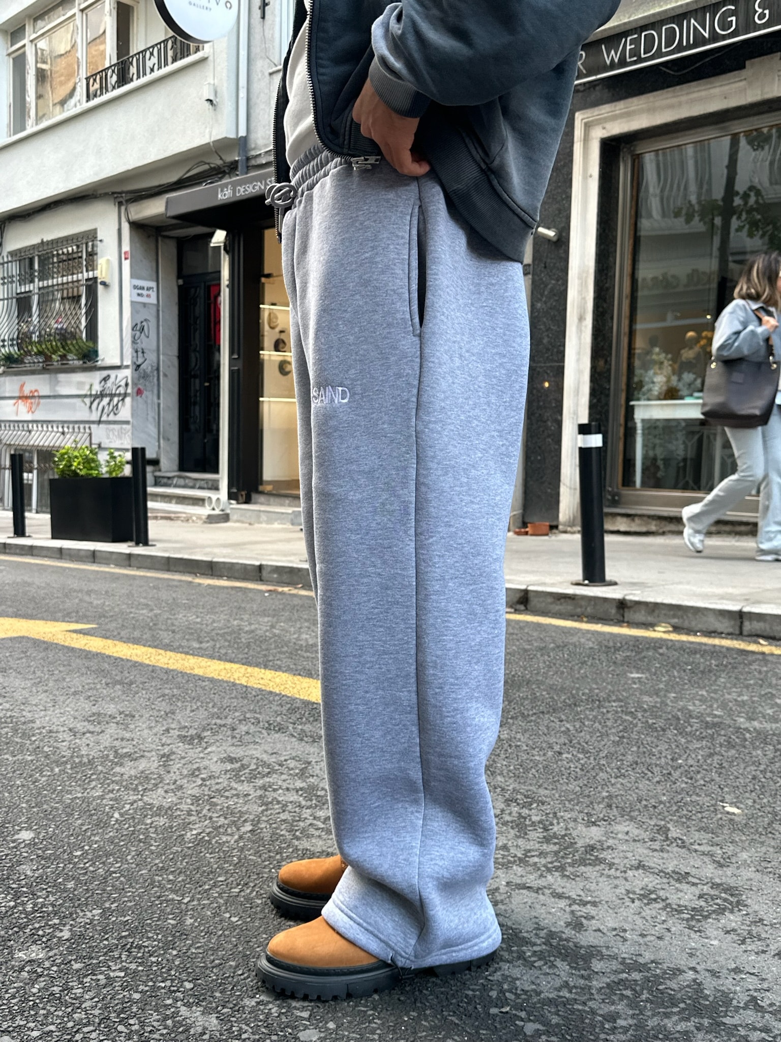 SAIND Nakışlı Premium Ayarlanabilir Paça Eşofman Altı  - Gri