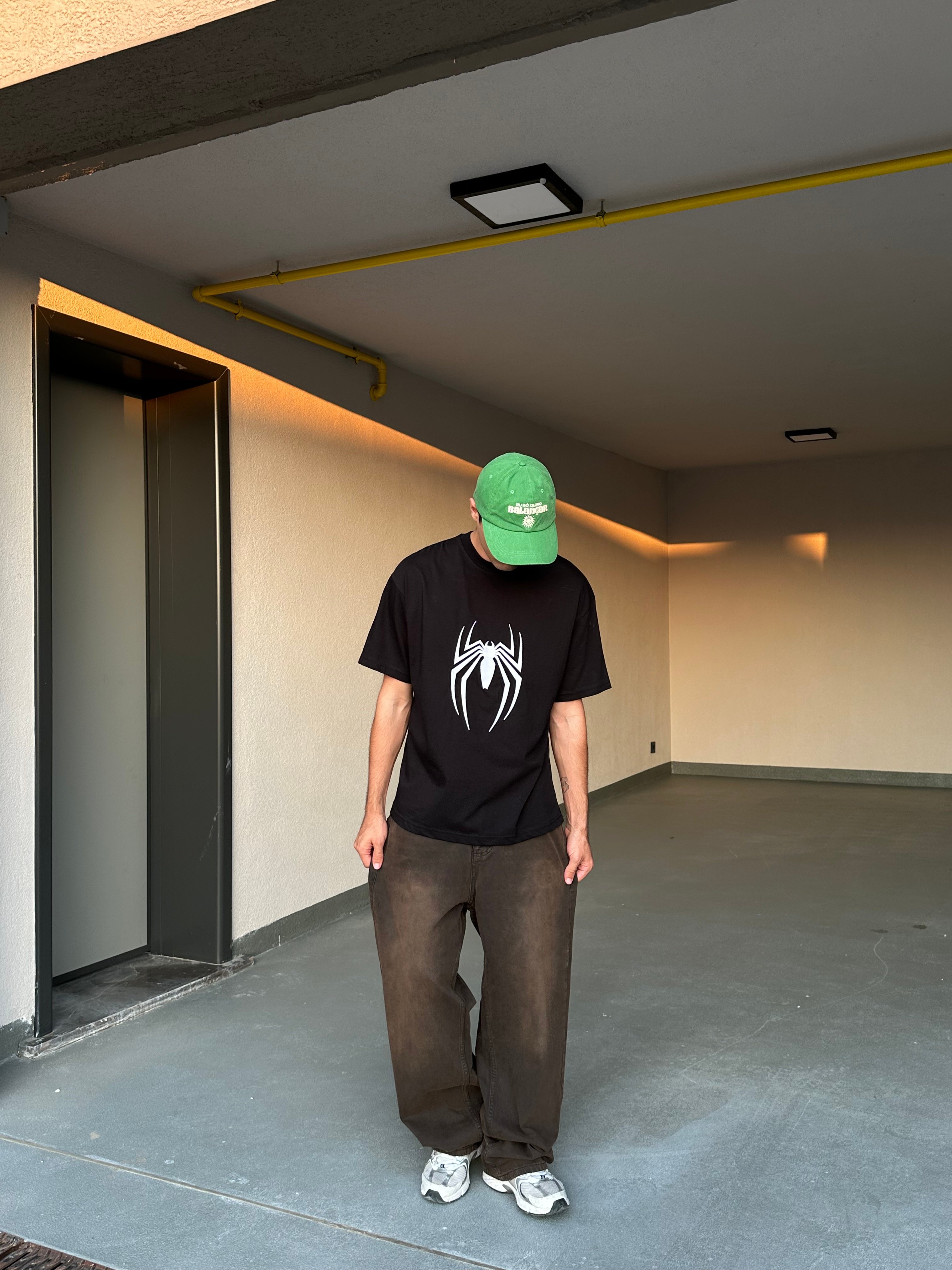 Spider Nakışlı Premium Oversize Tişört - Siyah