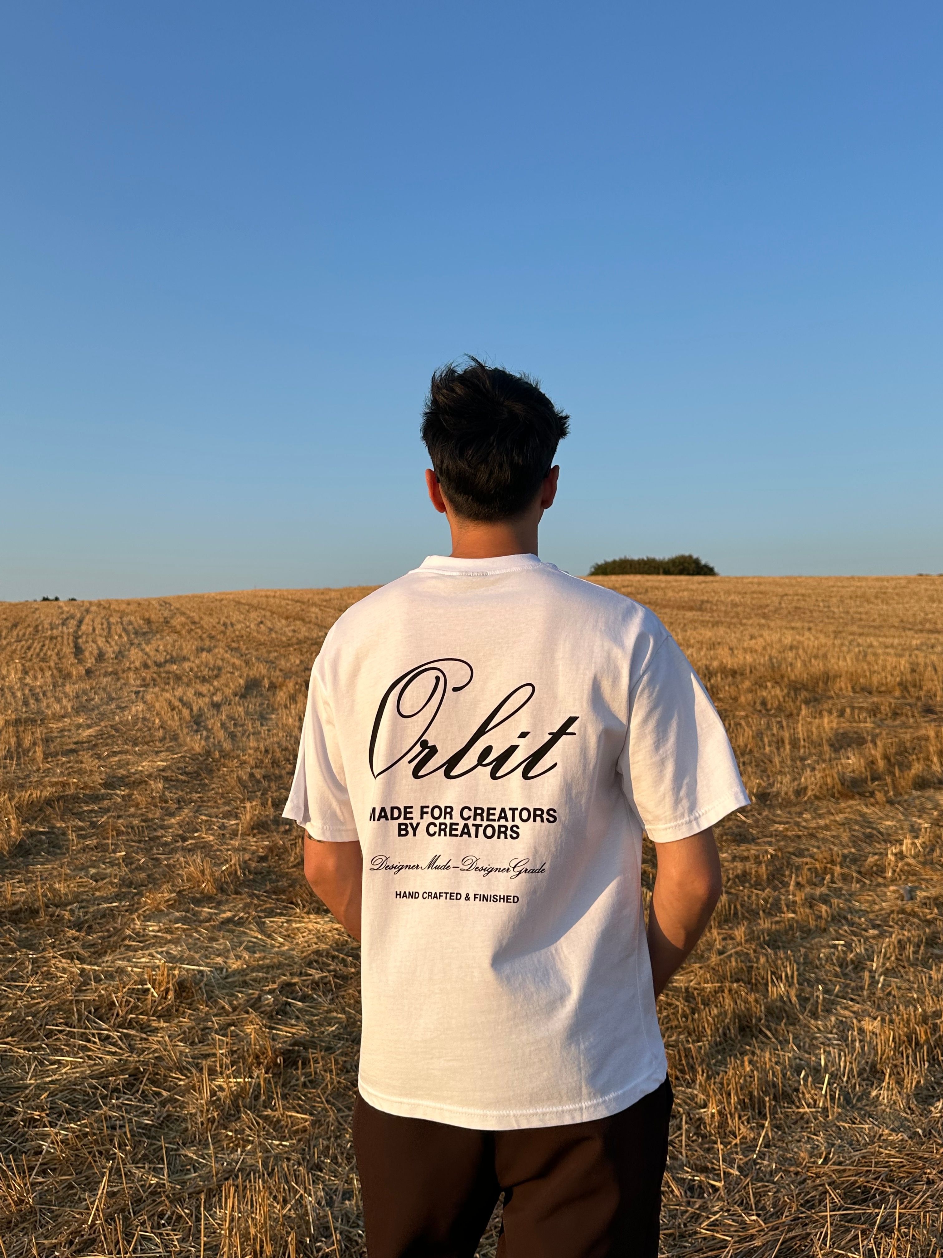 Orbit Baskılı Oversize Tişört - Beyaz