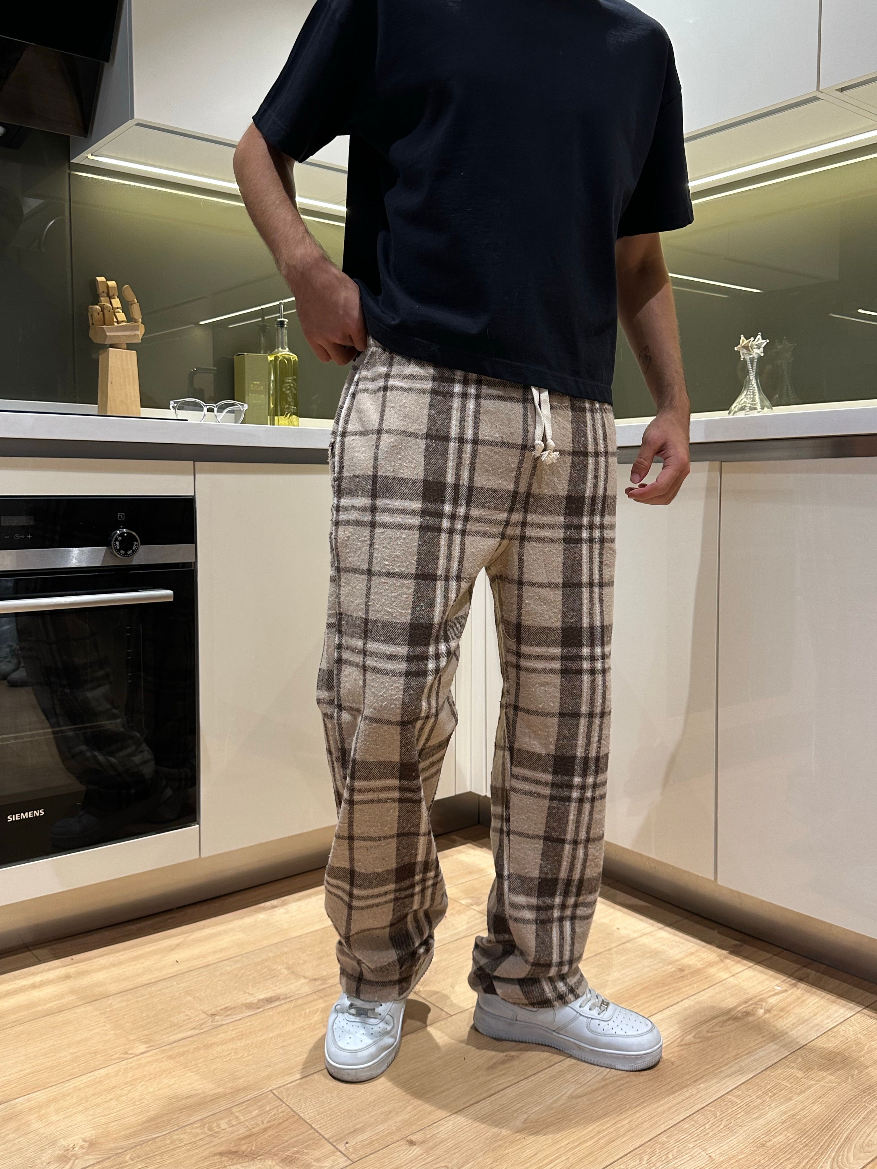 Krem Kahve Ekose Pijama Altı