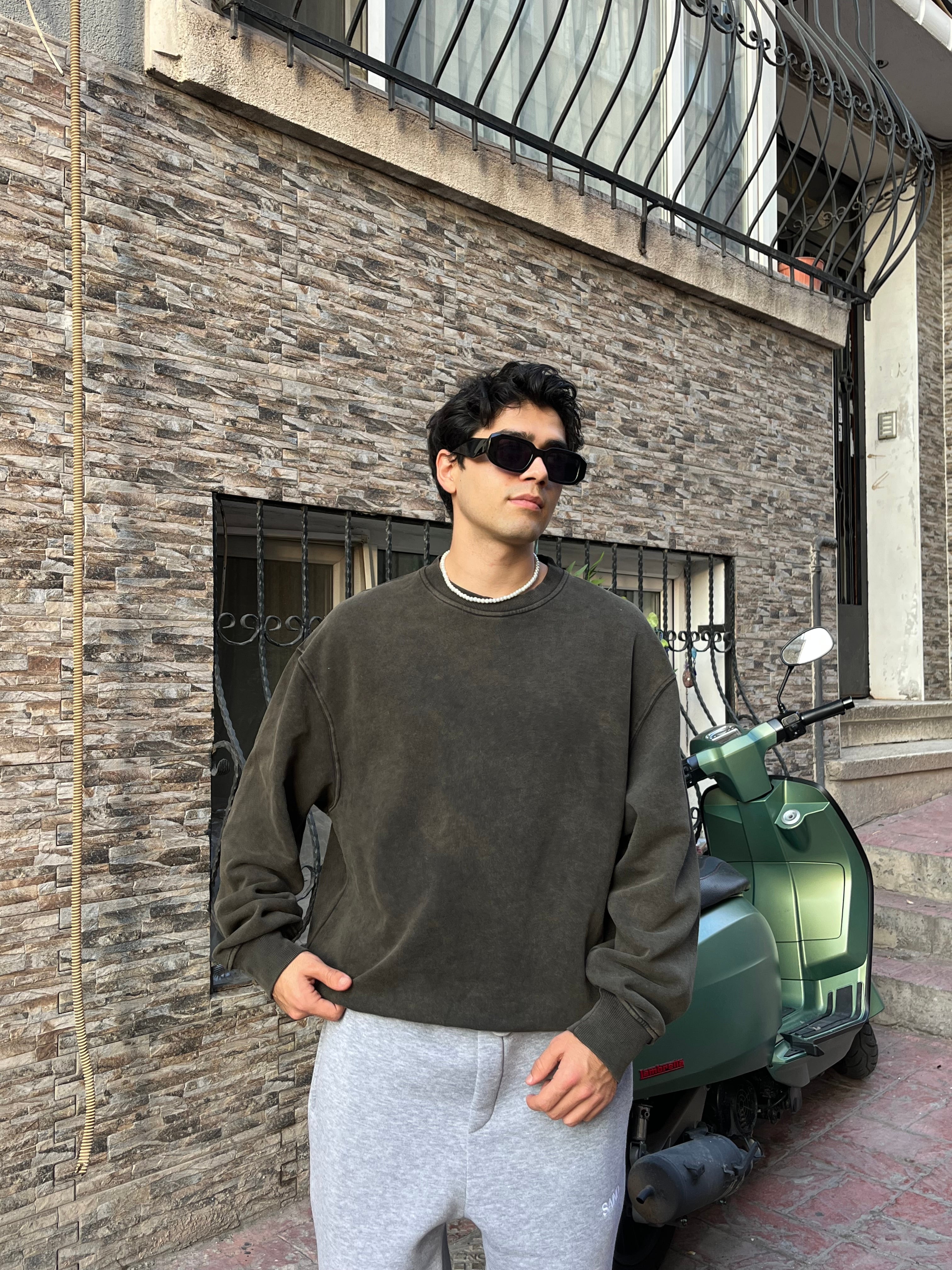 Washed Antrasit Basic Sweatshirt 