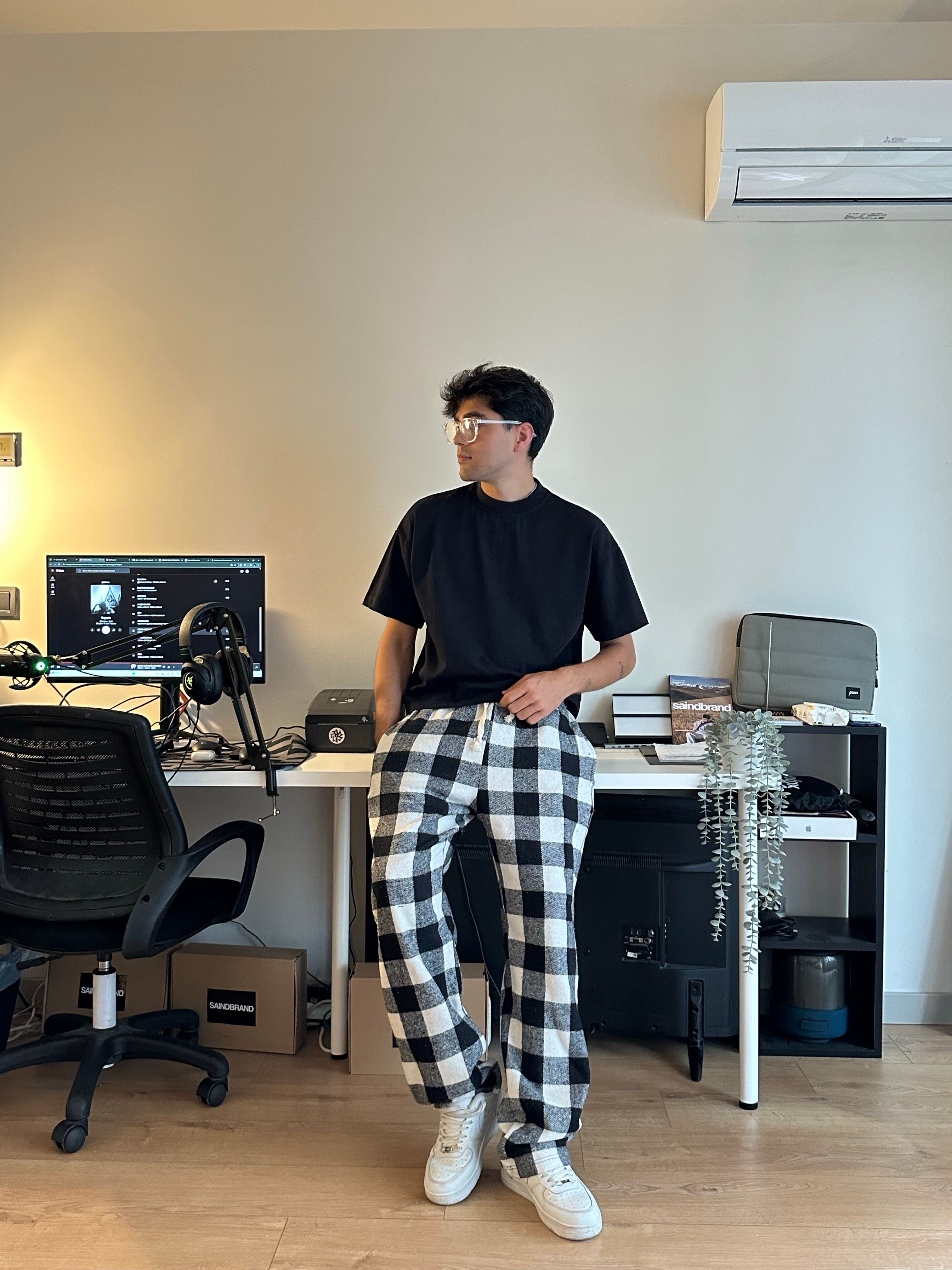 Beyaz Siyah Ekose Pijama Altı