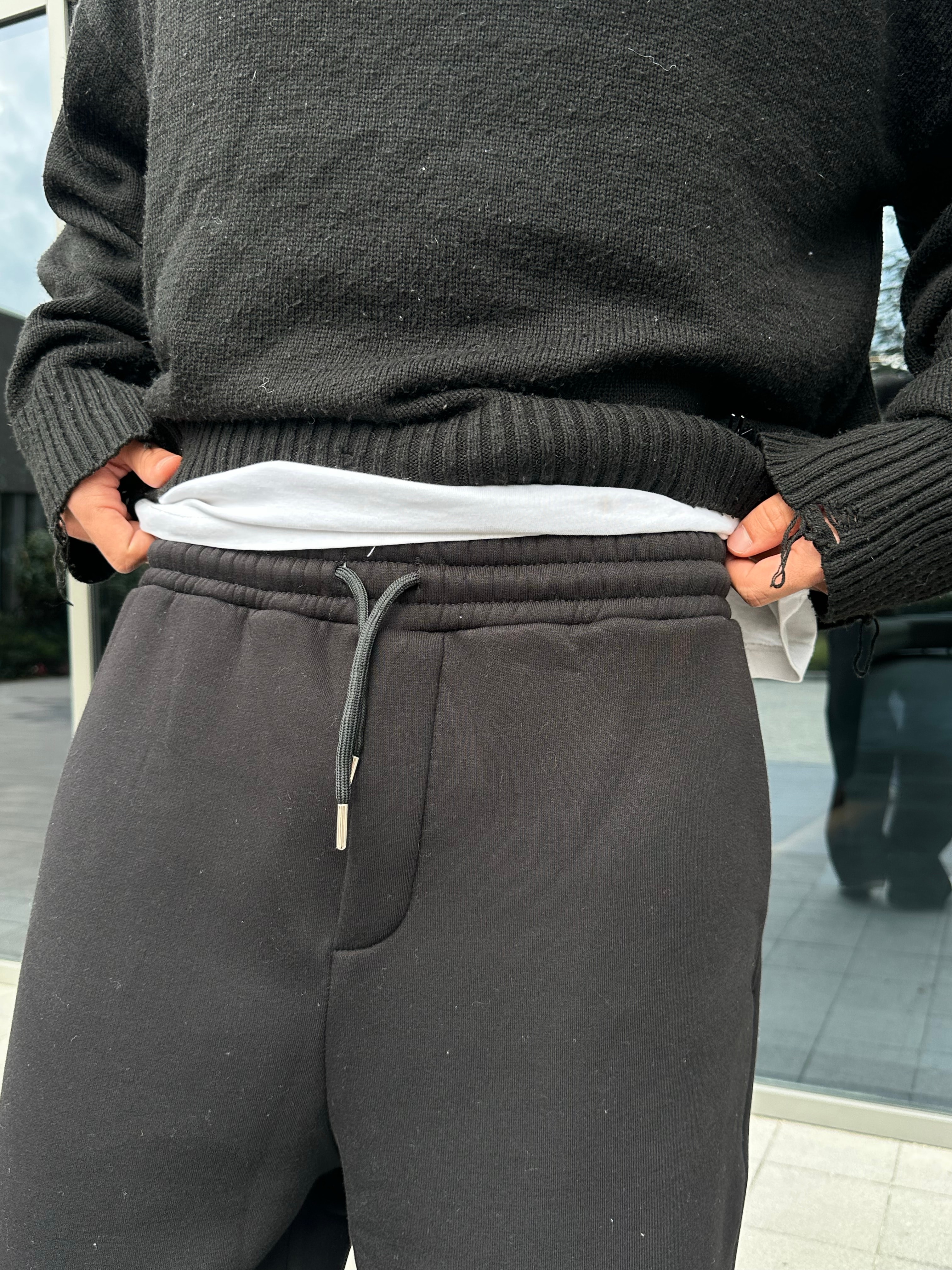 Kışlık Basic Premium Ayarlanabilir Paça Oversize Eşofman Altı - Siyah