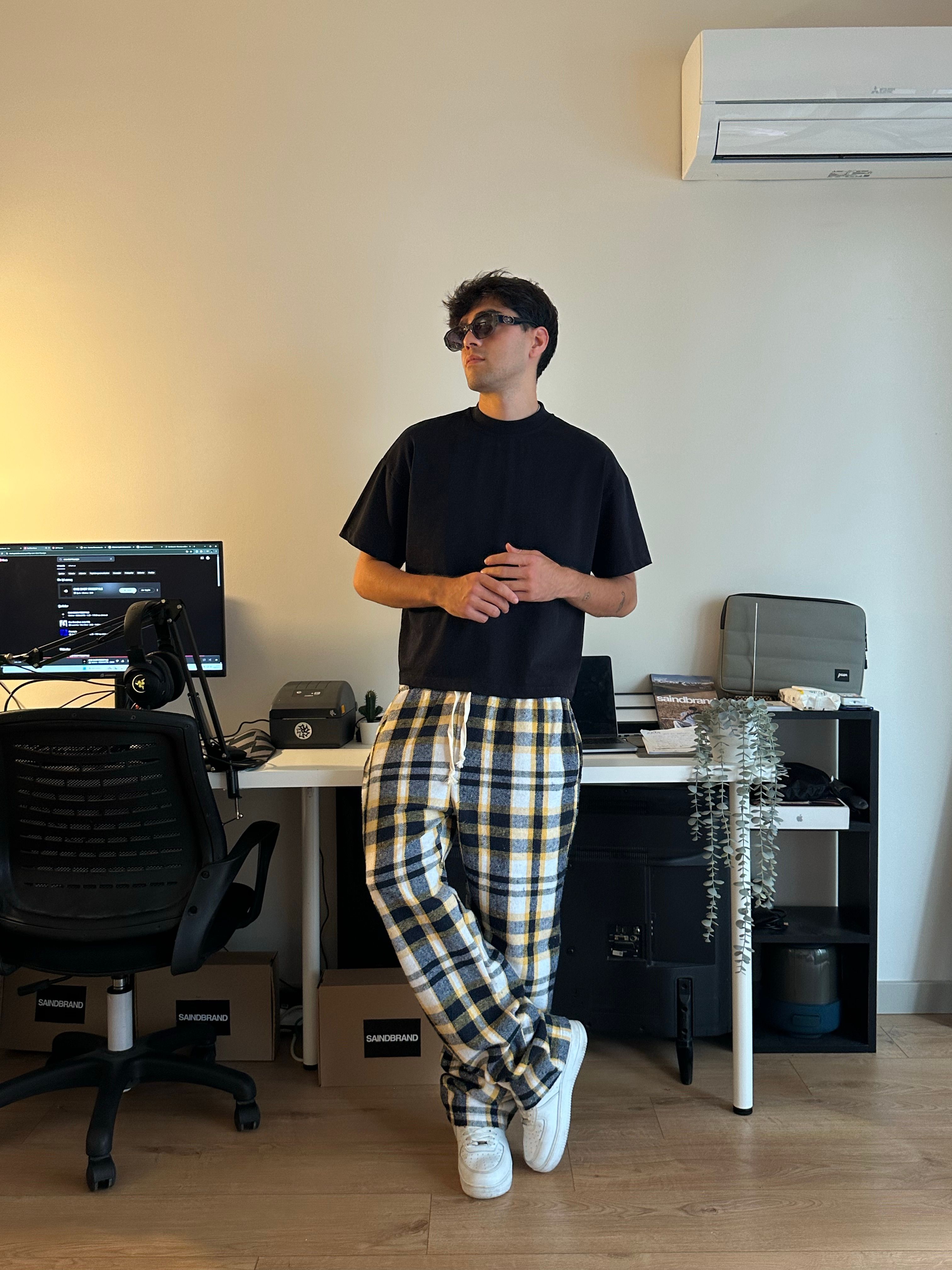 Sarı Siyah Ekose Pijama Altı