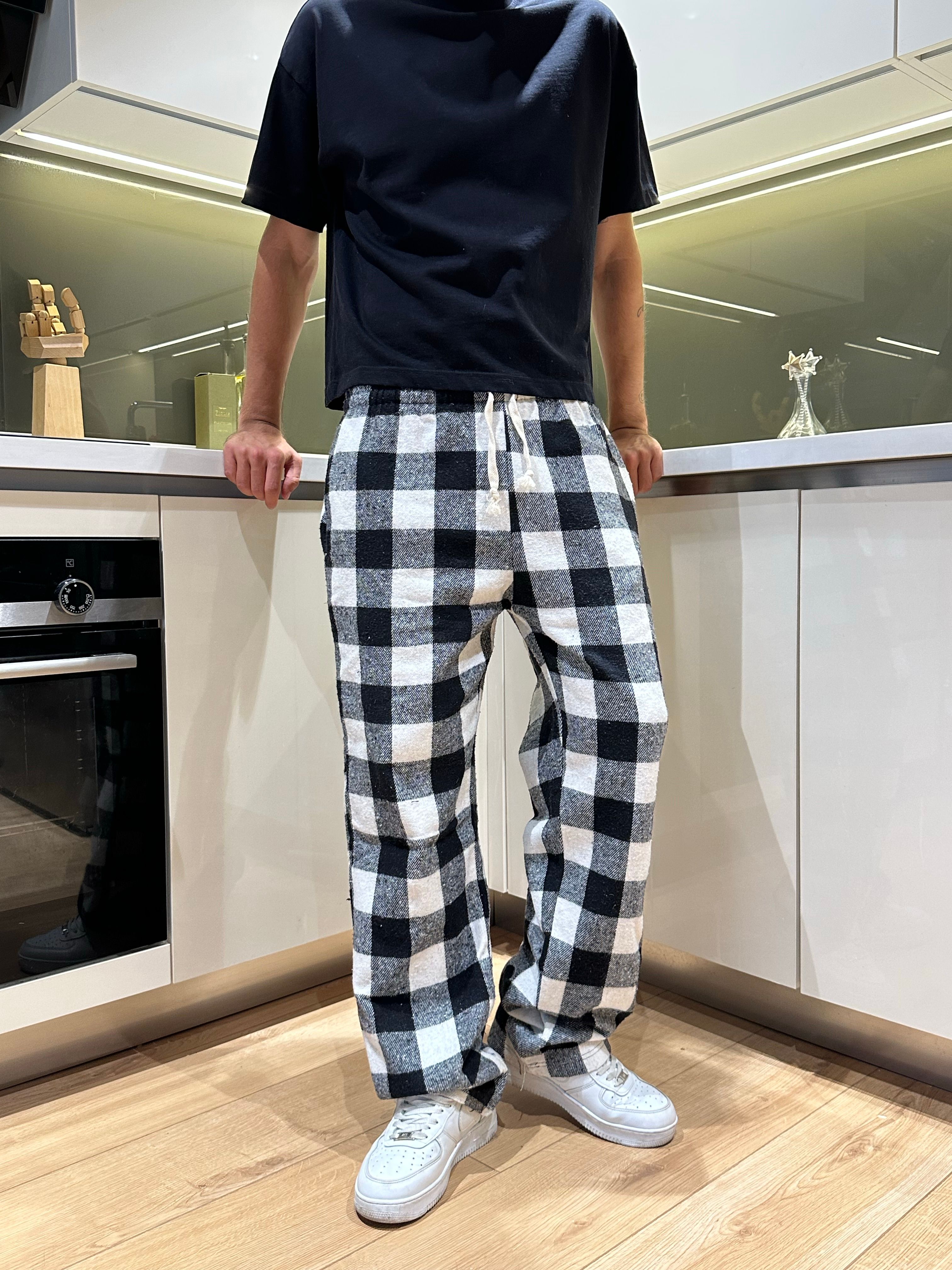 Beyaz Siyah Ekose Pijama Altı