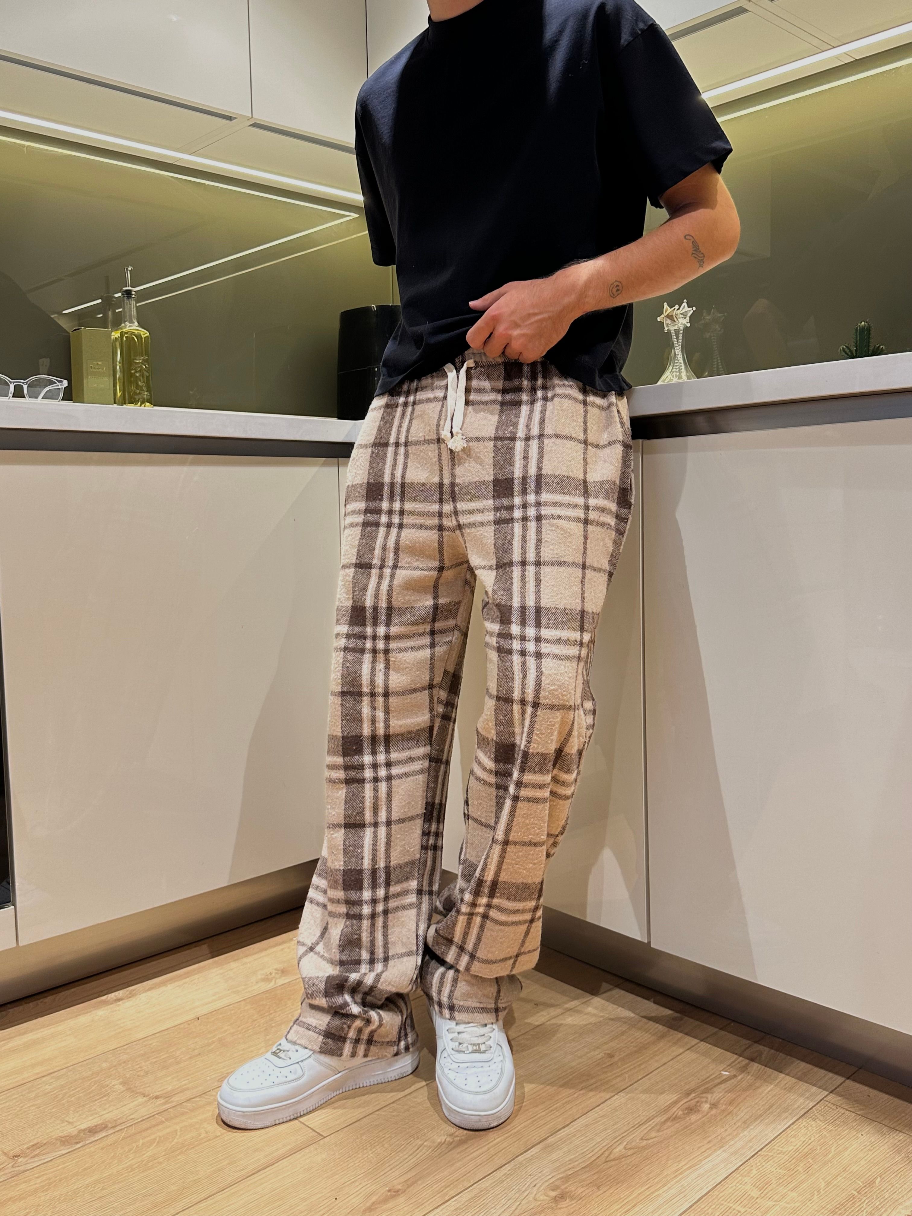Krem Kahve Ekose Pijama Altı