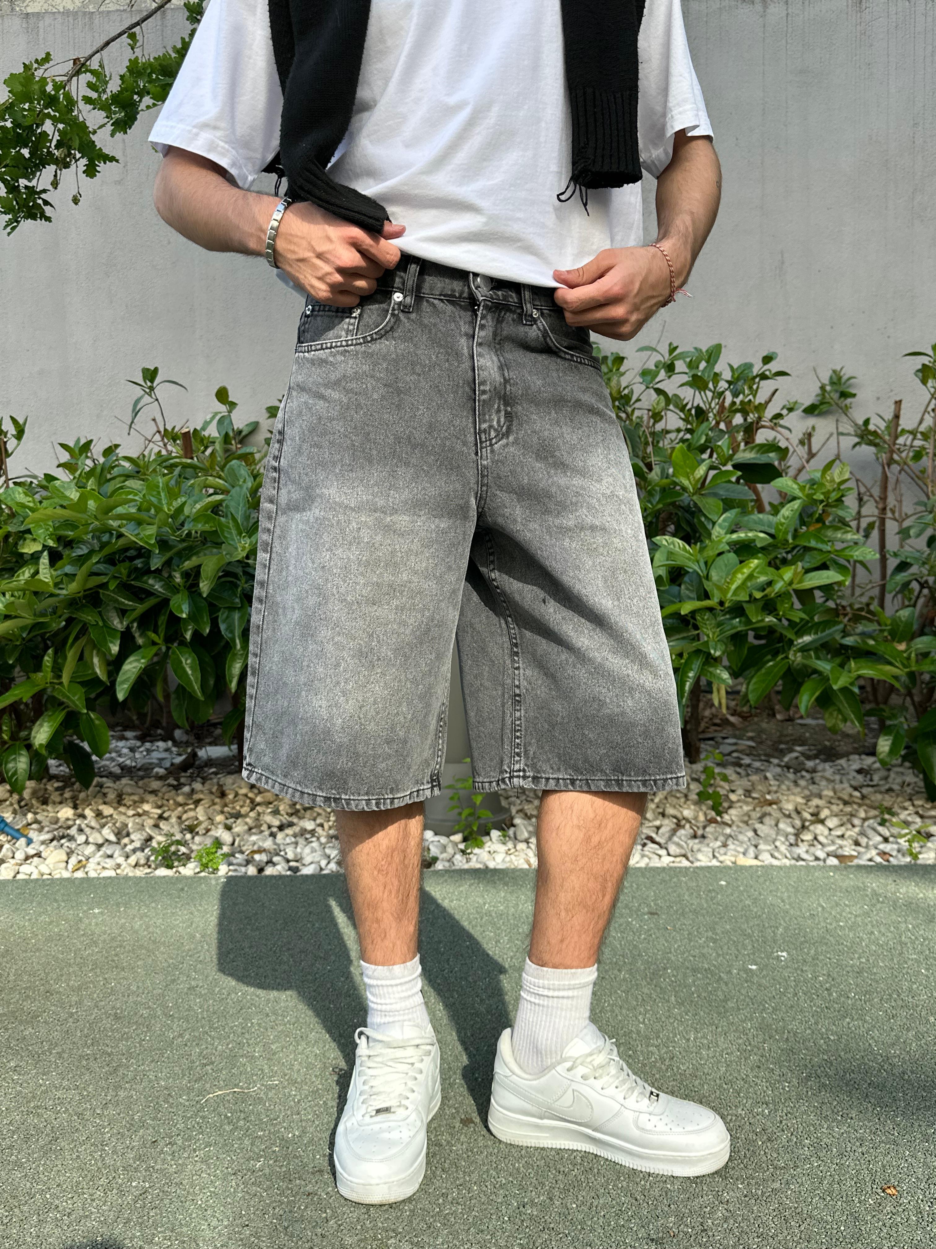Costa Gri Yıkamalı Baggy Şort