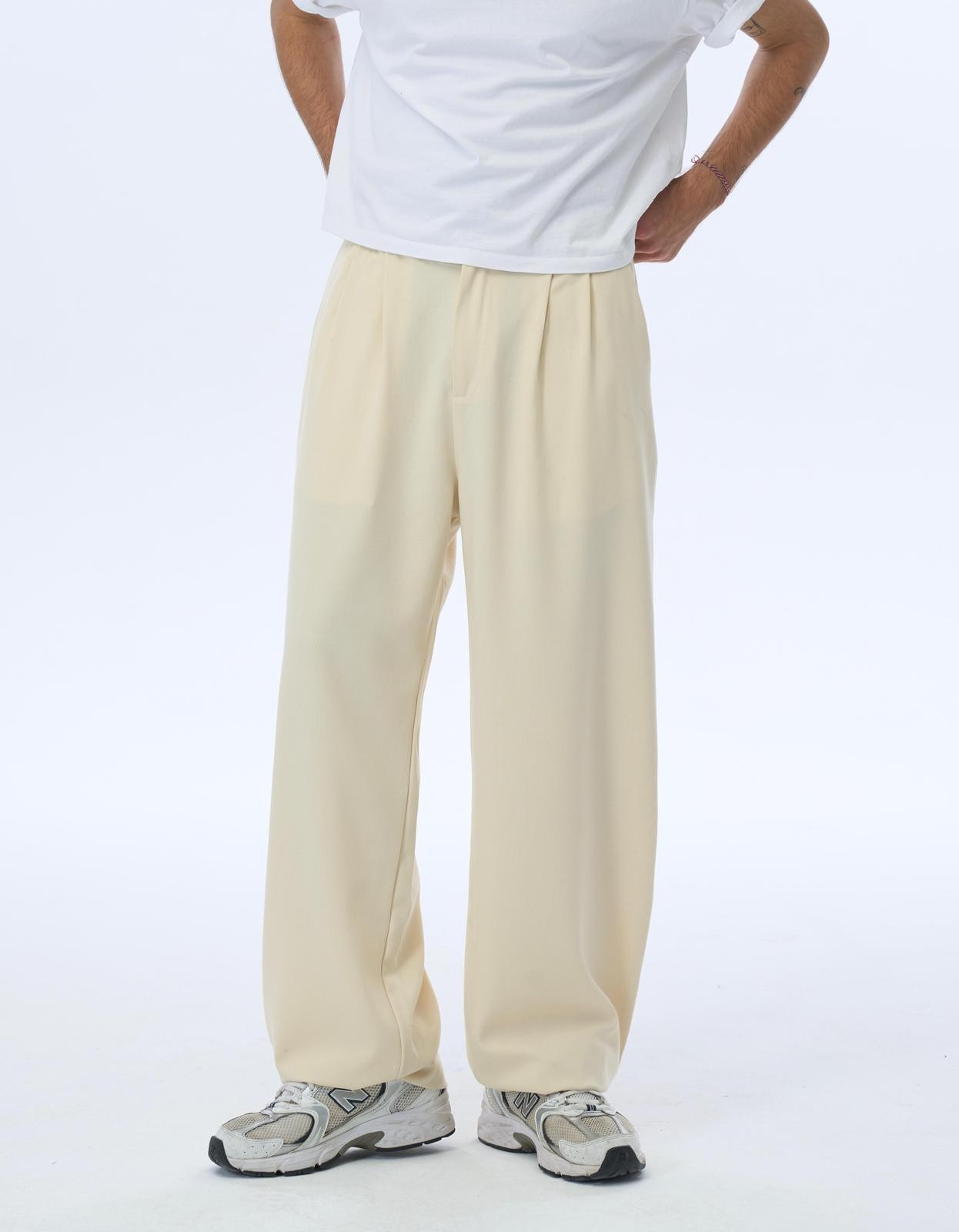 Basic Beyaz Baggy Kumaş Pantolon
