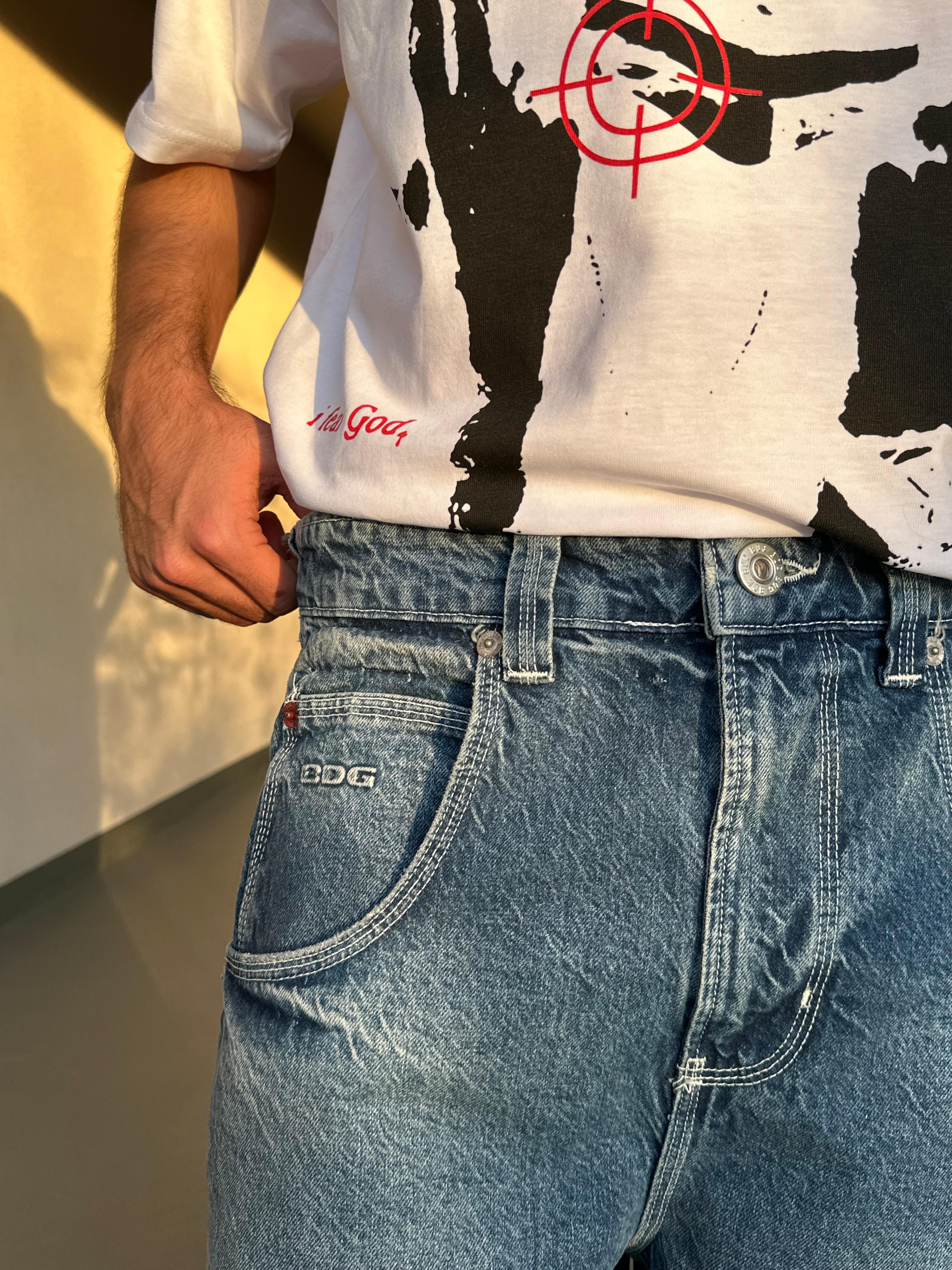 Yıkamalı Mavi Baggy Skate Pantolon