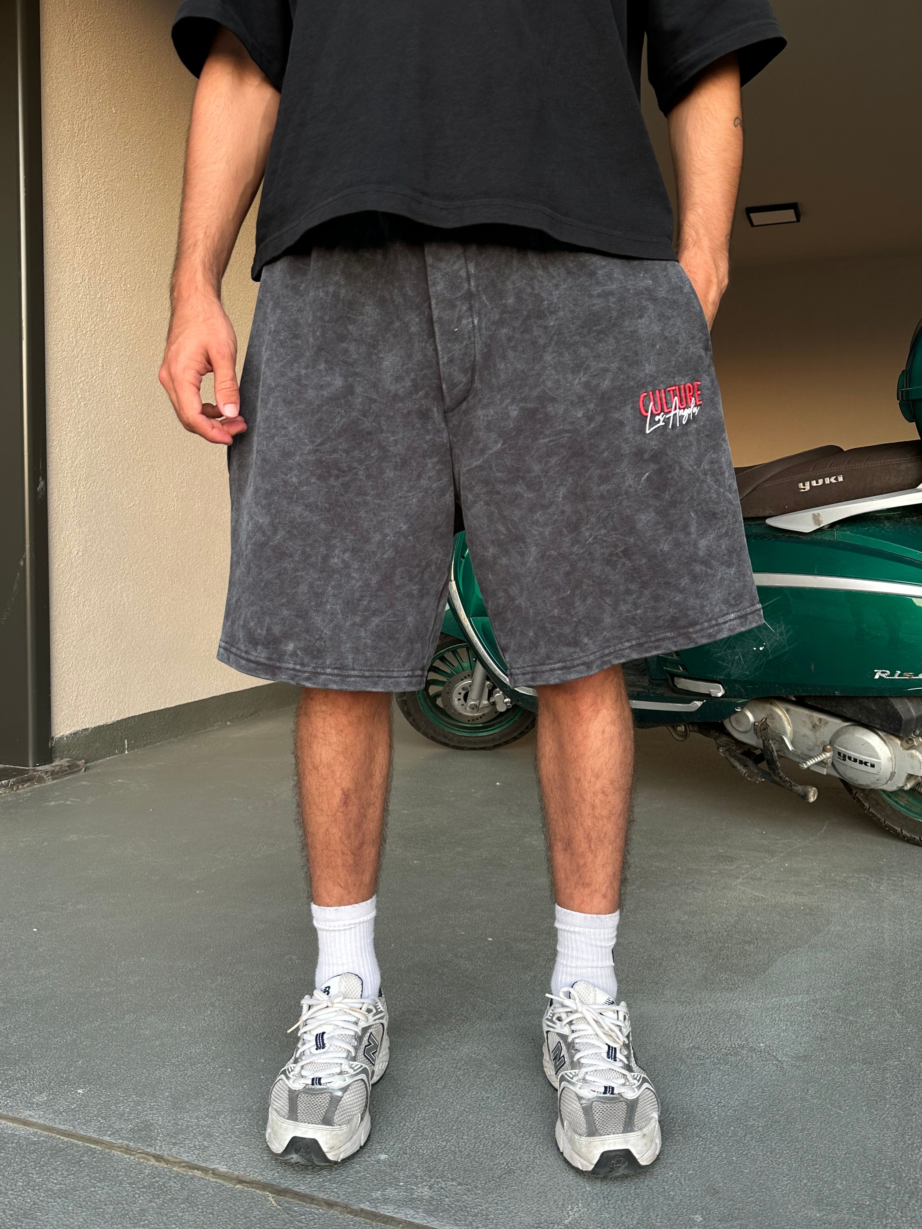 Culture LA Nakışlı Premium Baggy Şort - Antrasit