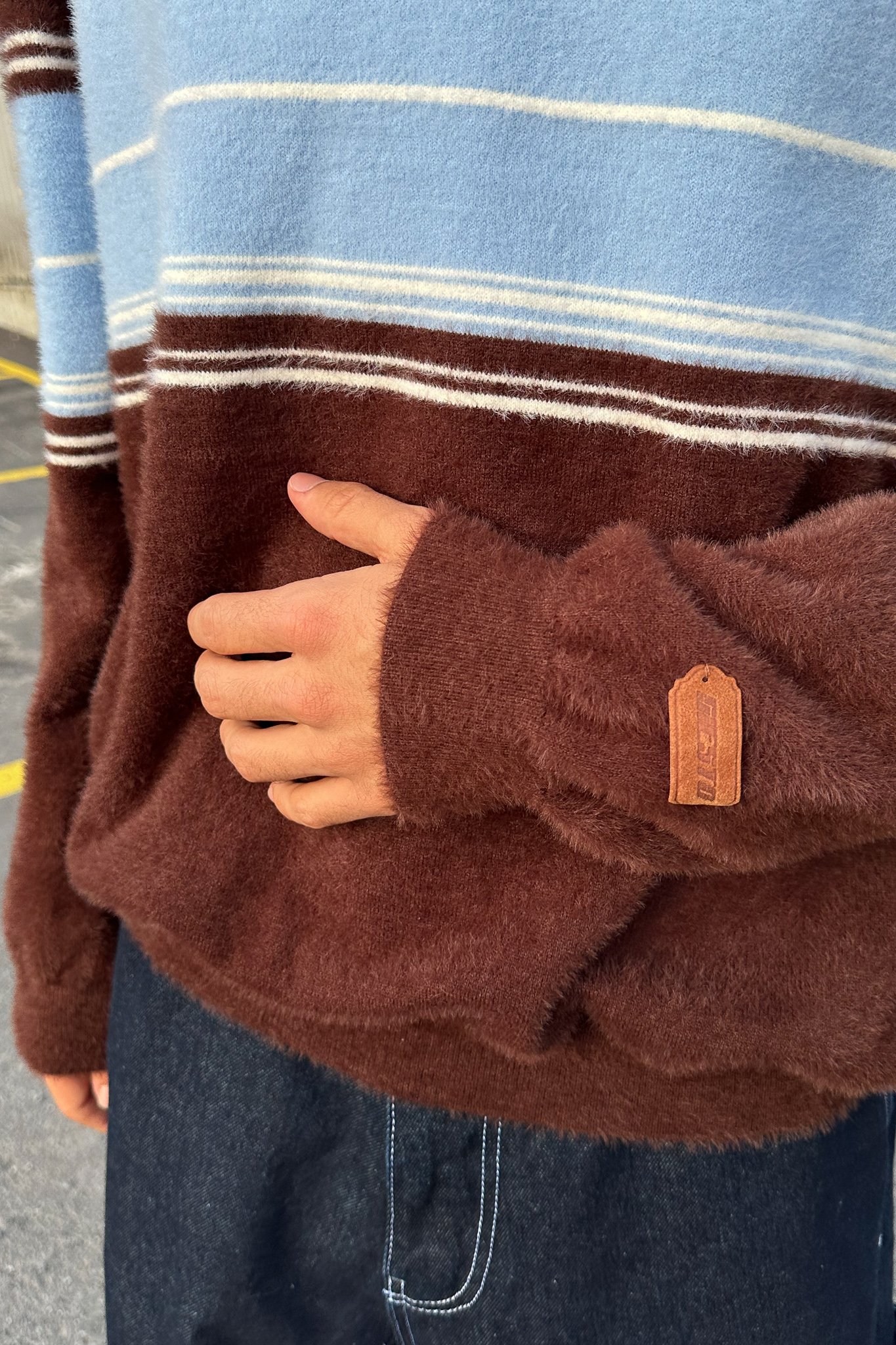 Brown-Blue Plush Sweatshirt