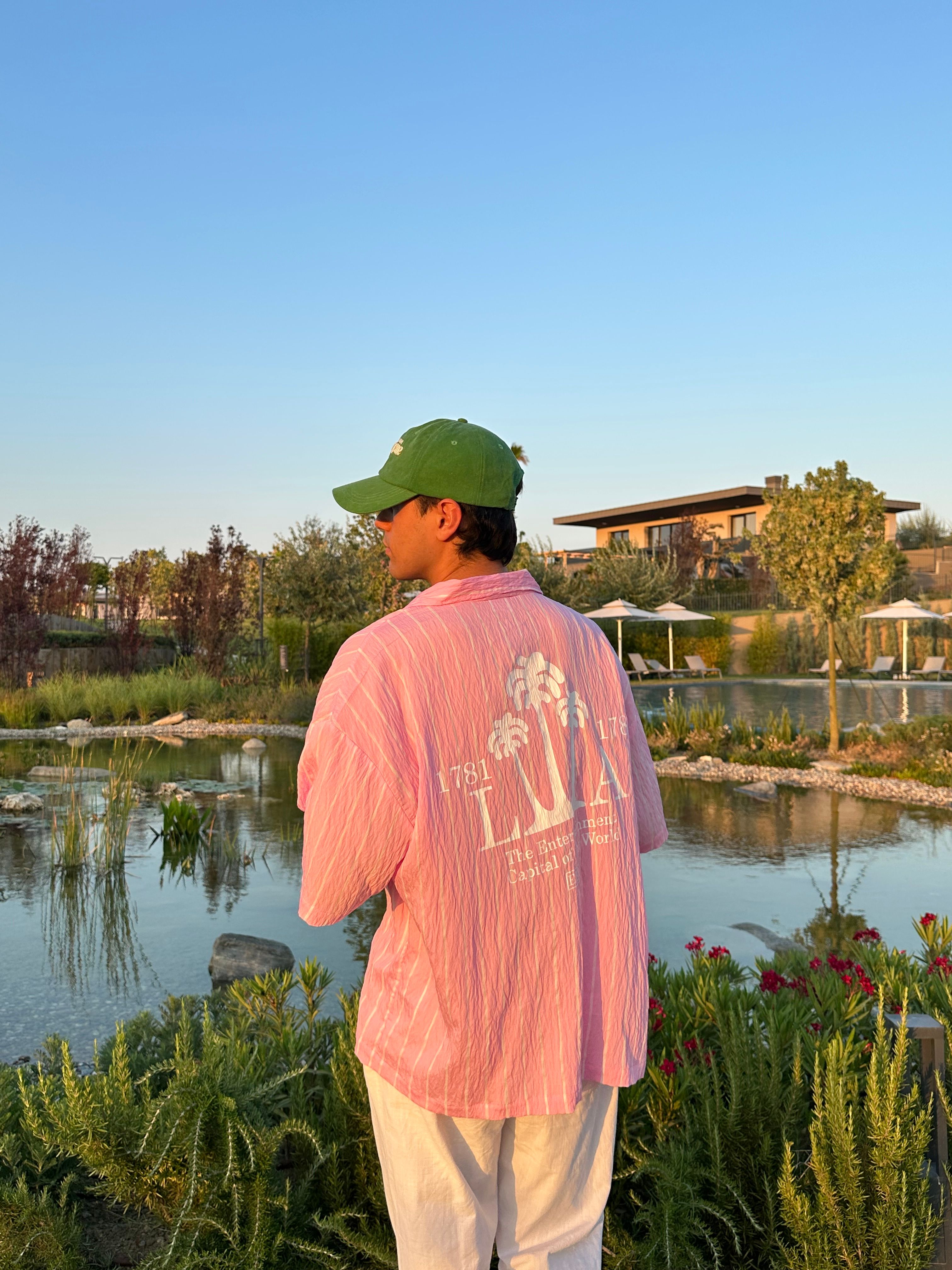 LA Baskılı Oversize Çizgili Gömlek - Pembe