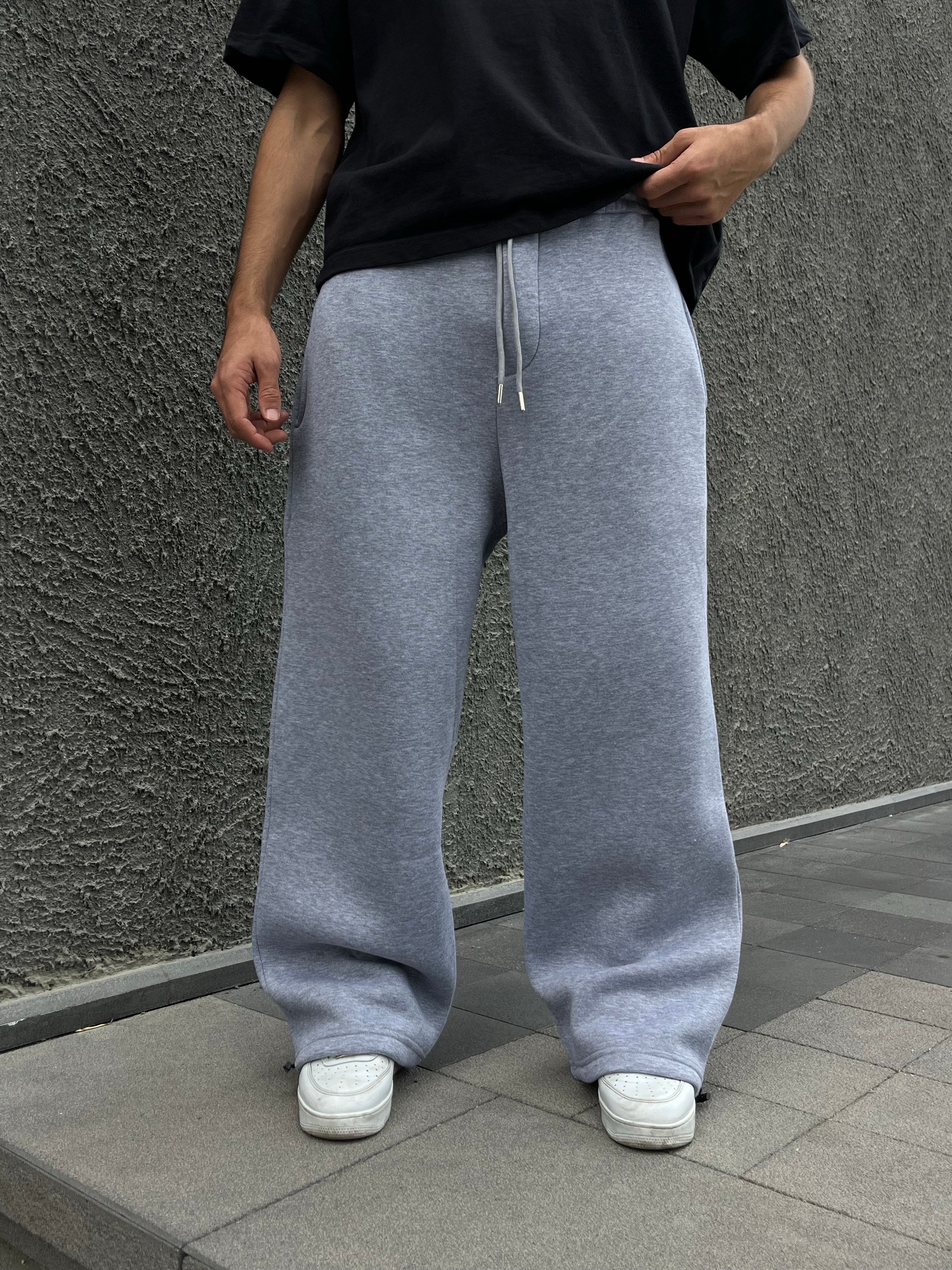 Kışlık Basic Premium Ayarlanabilir Paça Oversize Eşofman Altı - Gri