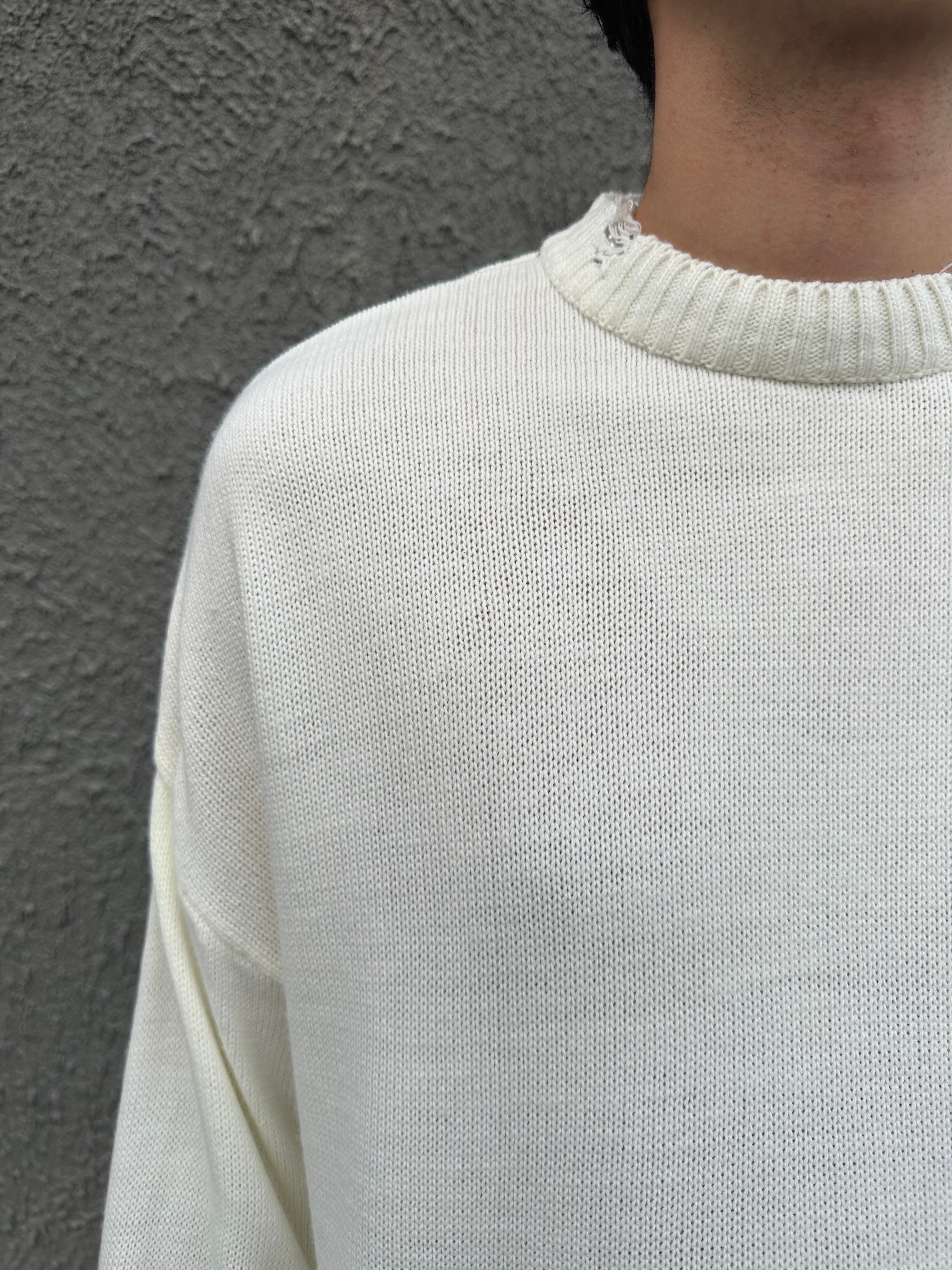 Basic Crop Kesim Oversize Triko Kazak - Ekru