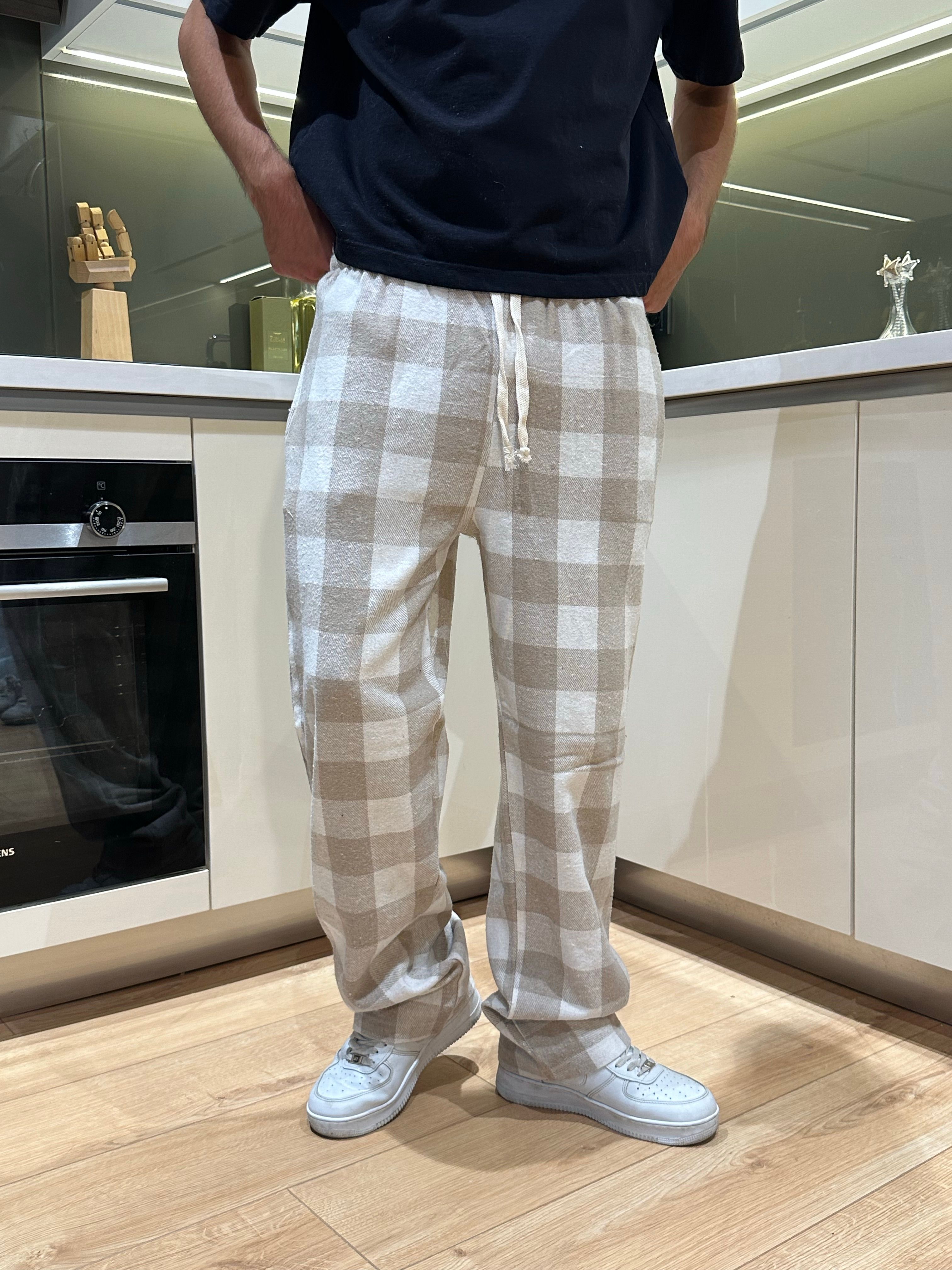 Krem Beyaz Ekose Pijama Altı