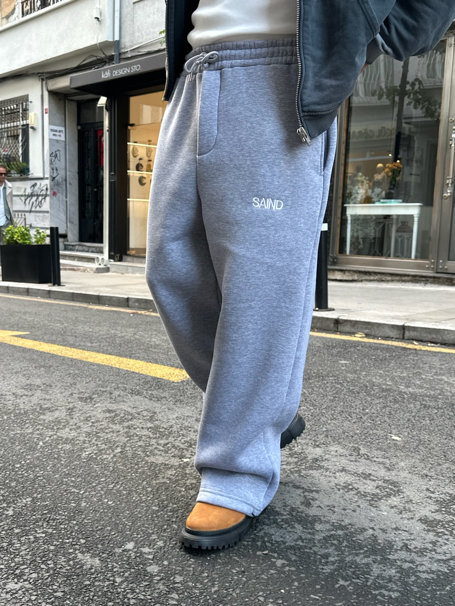 SAIND Nakışlı Premium Ayarlanabilir Paça Eşofman Altı  - Gri