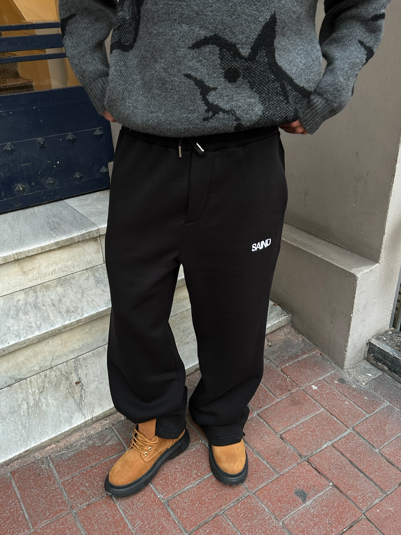 SAIND Nakışlı Premium Ayarlanabilir Paça Eşofman Altı  - Siyah