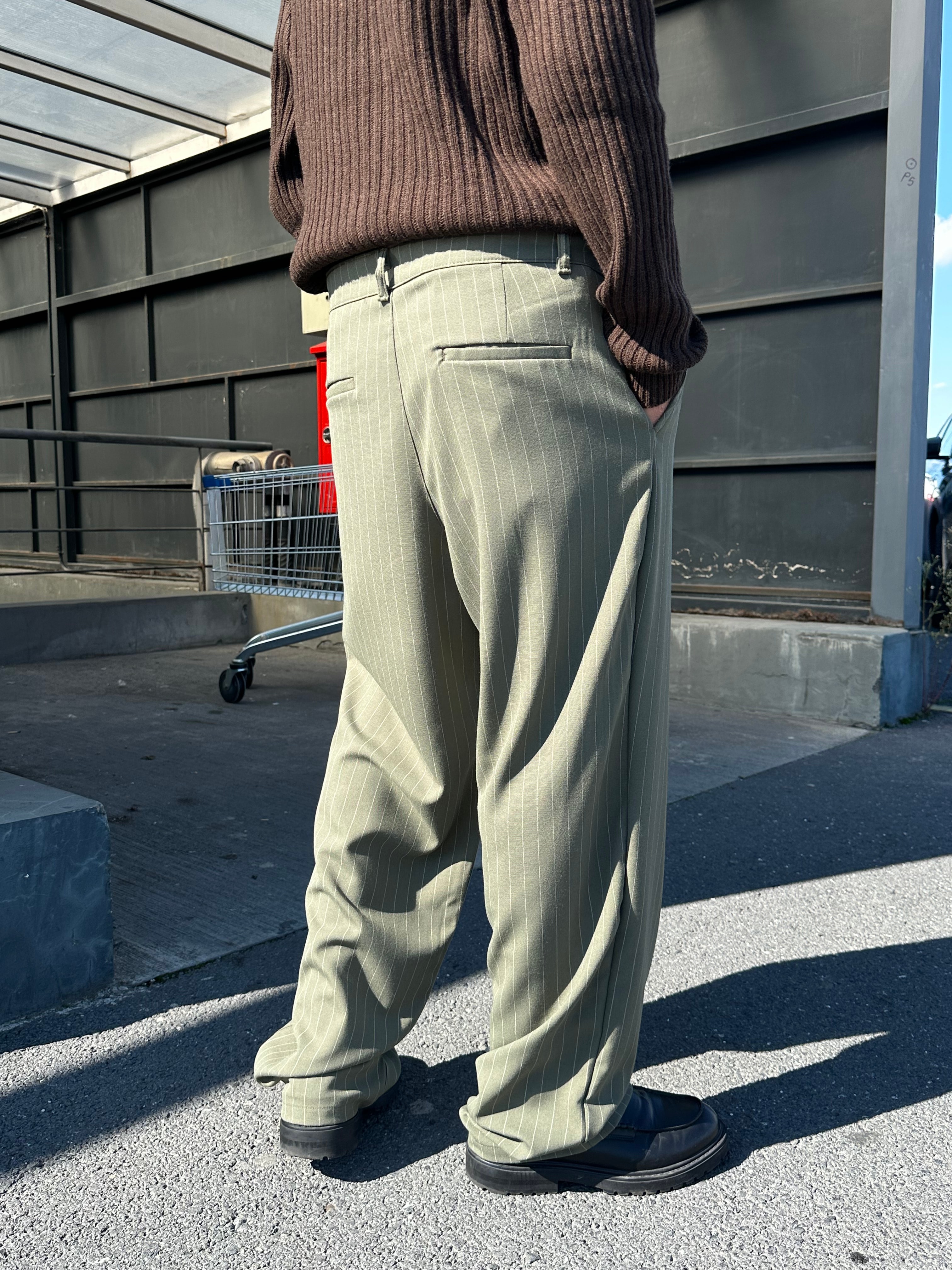 Premium Çizgili Baggy Kumaş Pantolon 