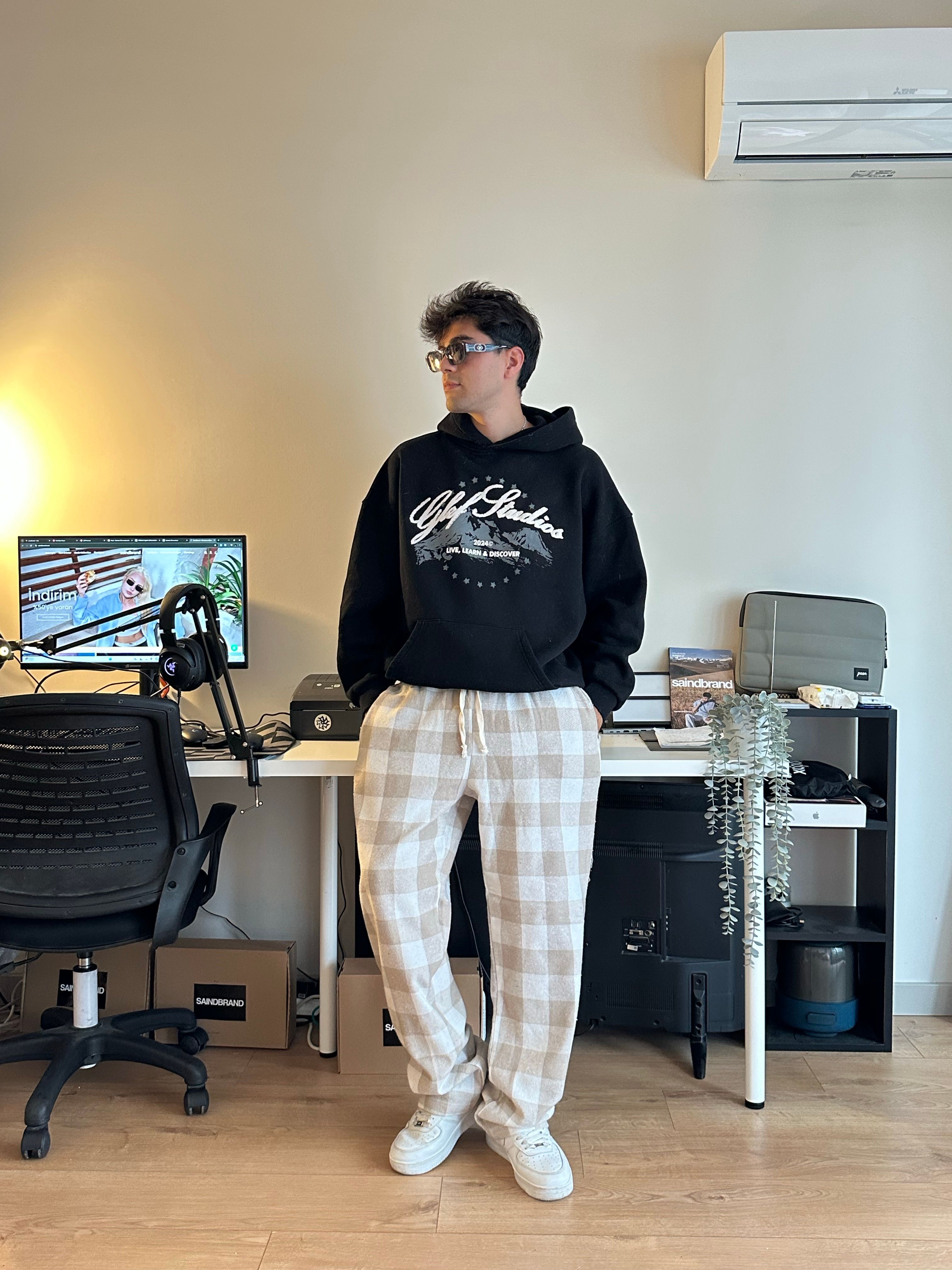 Krem Beyaz Ekose Pijama Altı