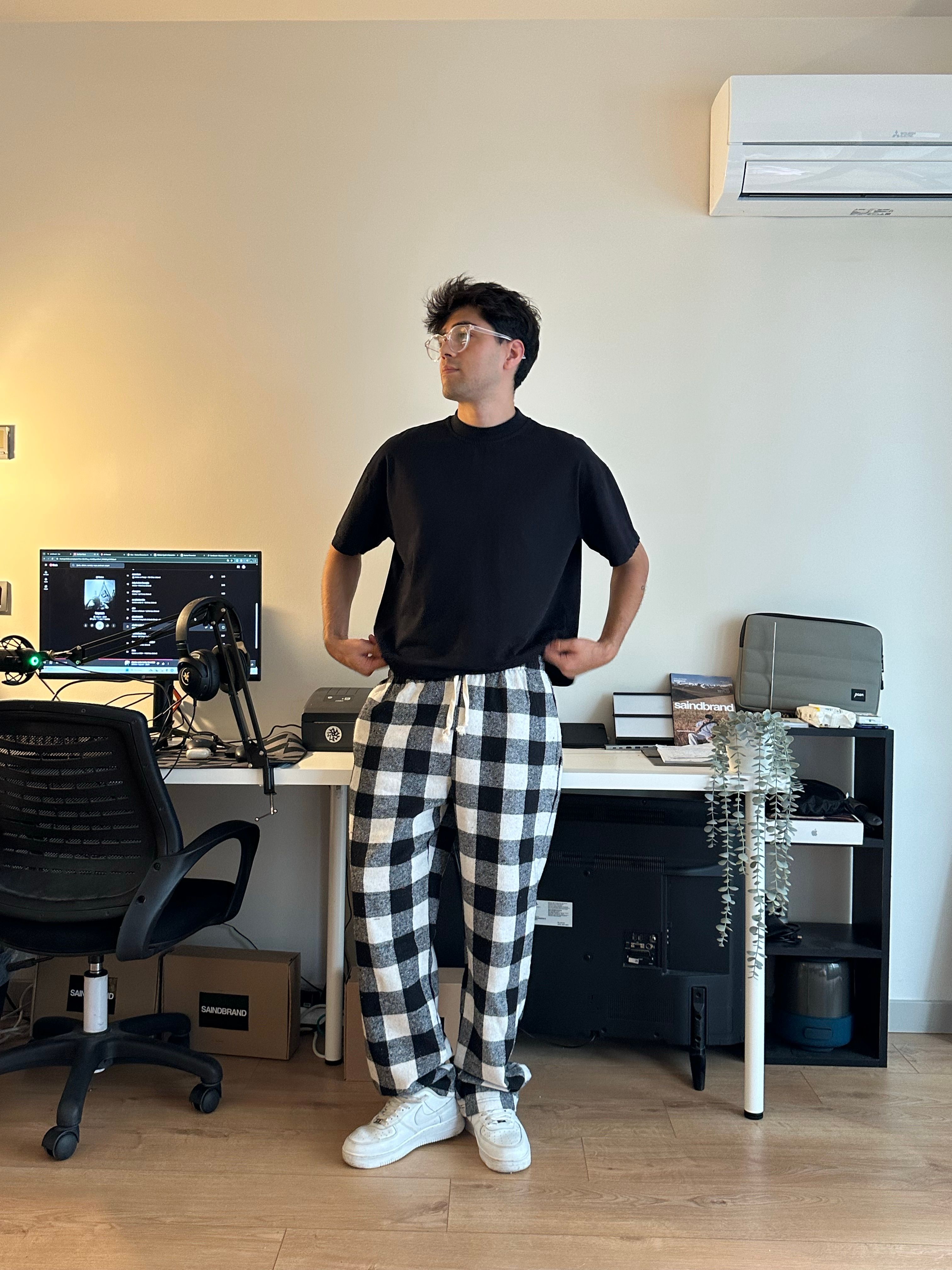 Beyaz Siyah Ekose Pijama Altı