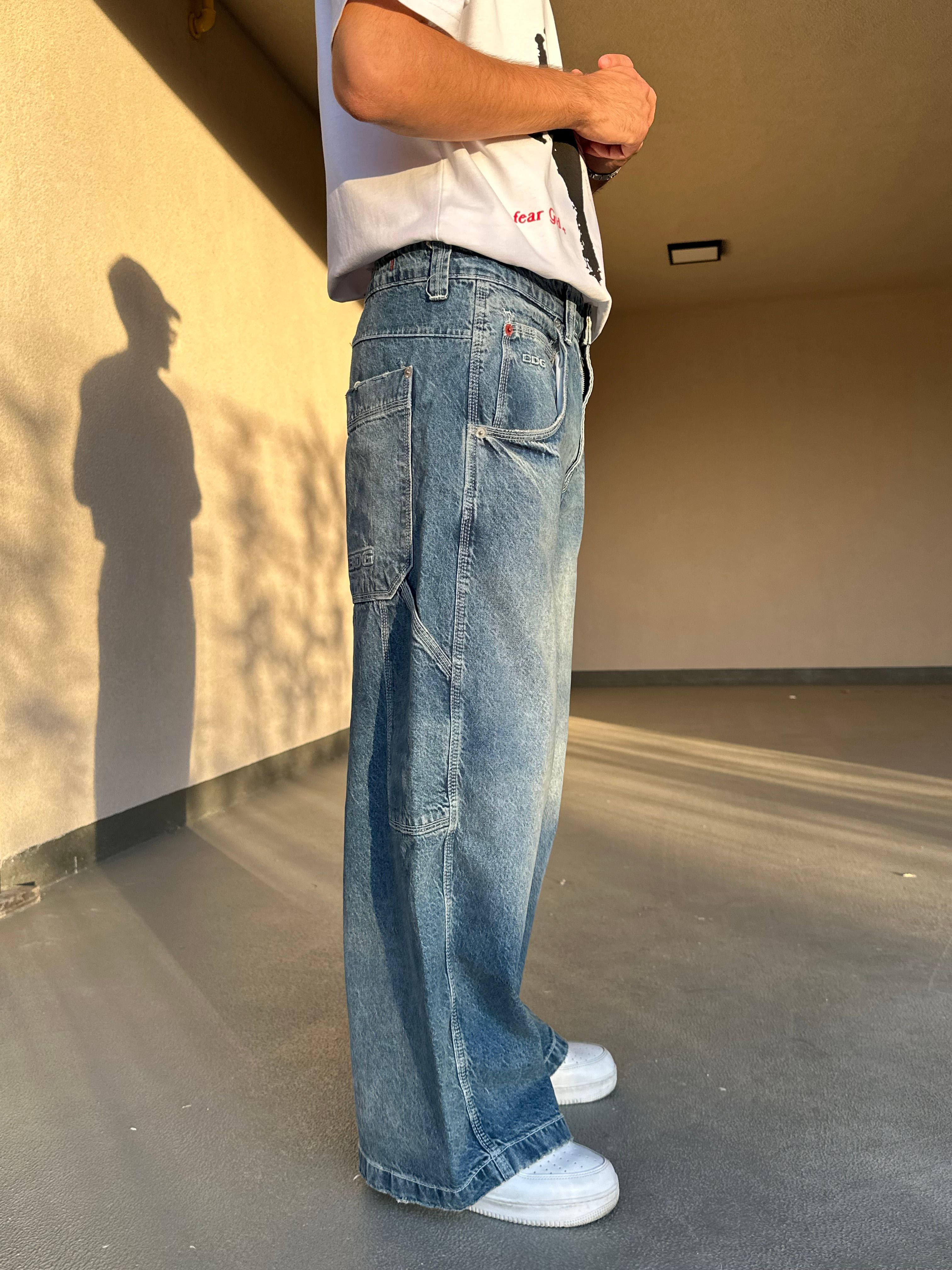 Yıkamalı Mavi Baggy Skate Pantolon