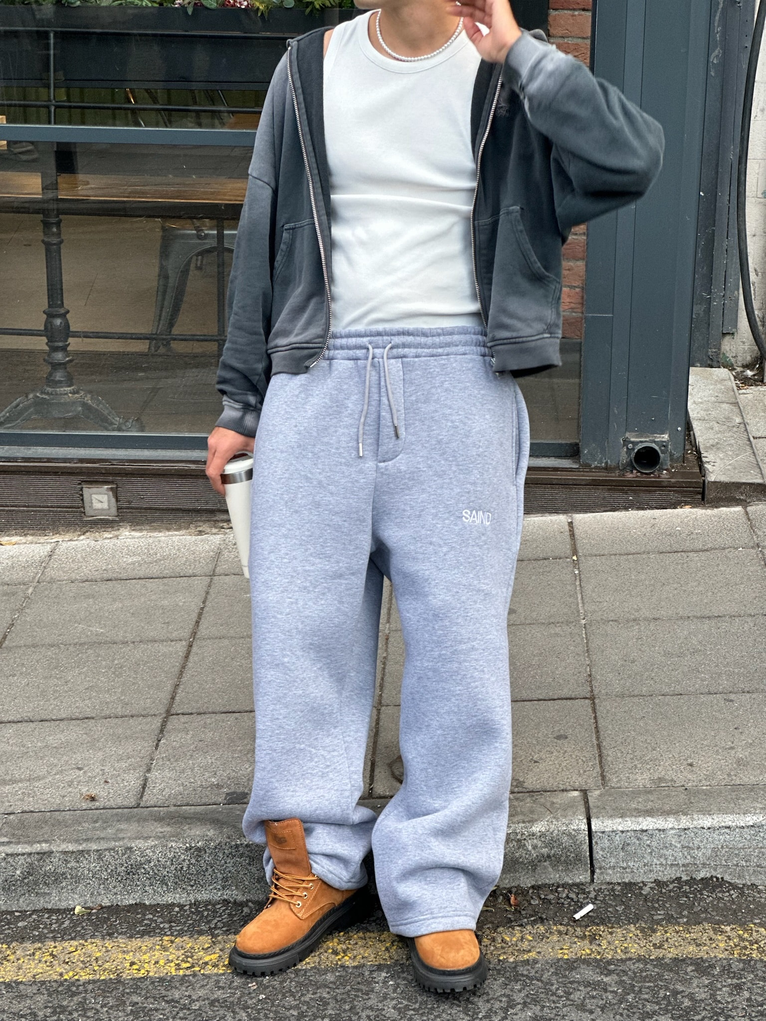 SAIND Nakışlı Premium Ayarlanabilir Paça Eşofman Altı  - Gri