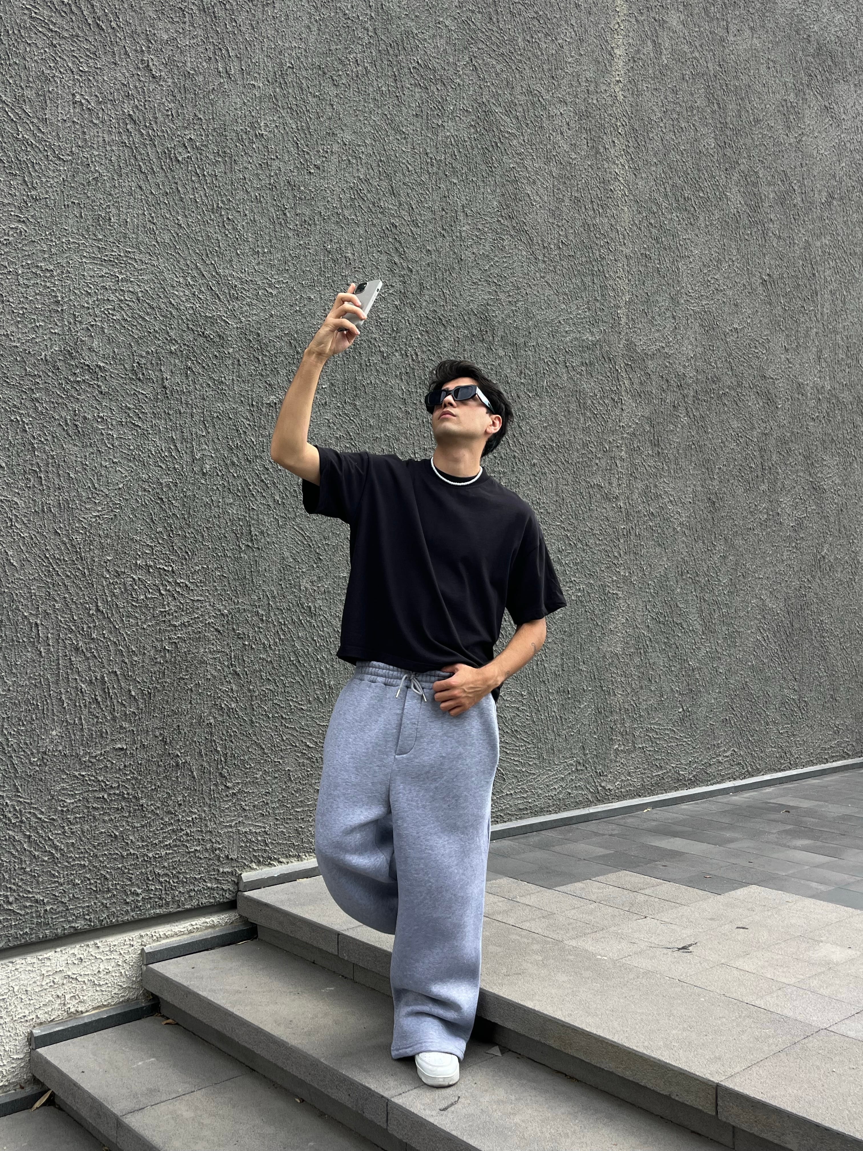 Kışlık Basic Premium Ayarlanabilir Paça Oversize Eşofman Altı - Gri