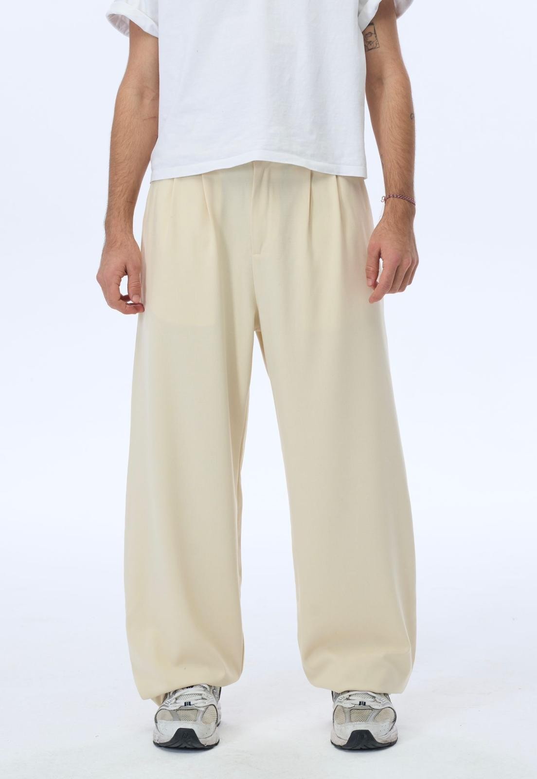 Basic Beyaz Baggy Kumaş Pantolon