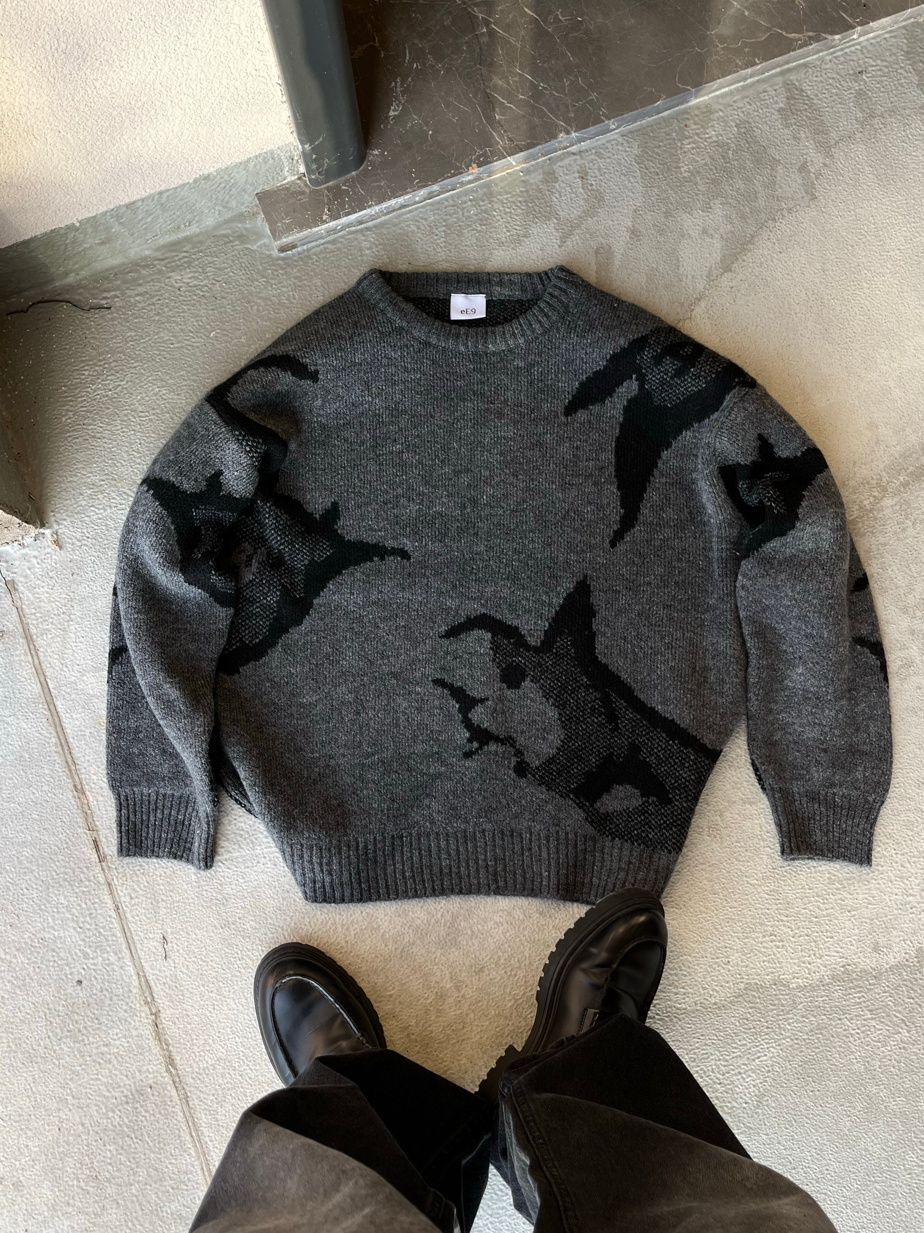 Animal Desen Premium Oversize Antrasit Triko Kazak