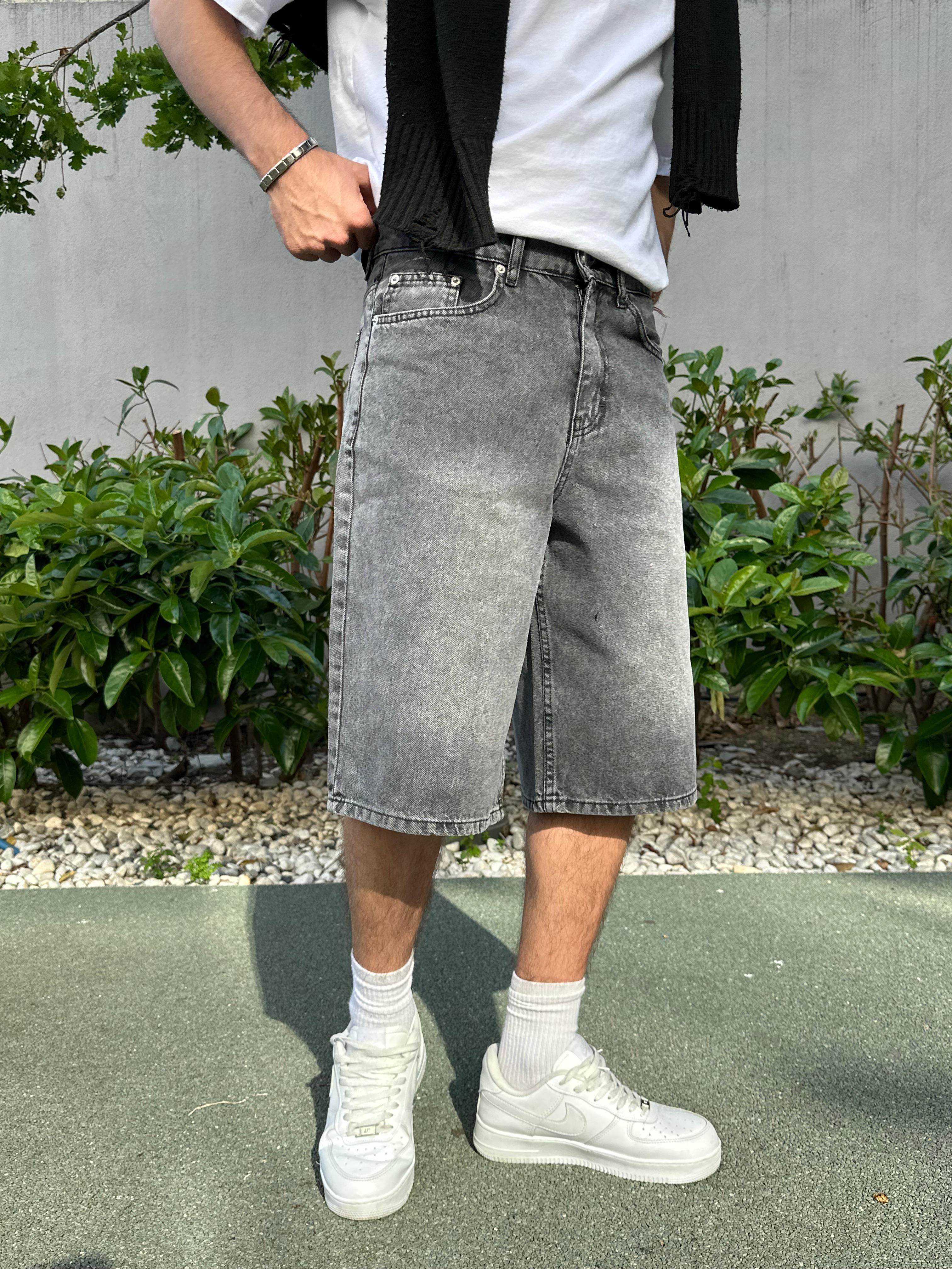 Costa Gri Yıkamalı Baggy Şort