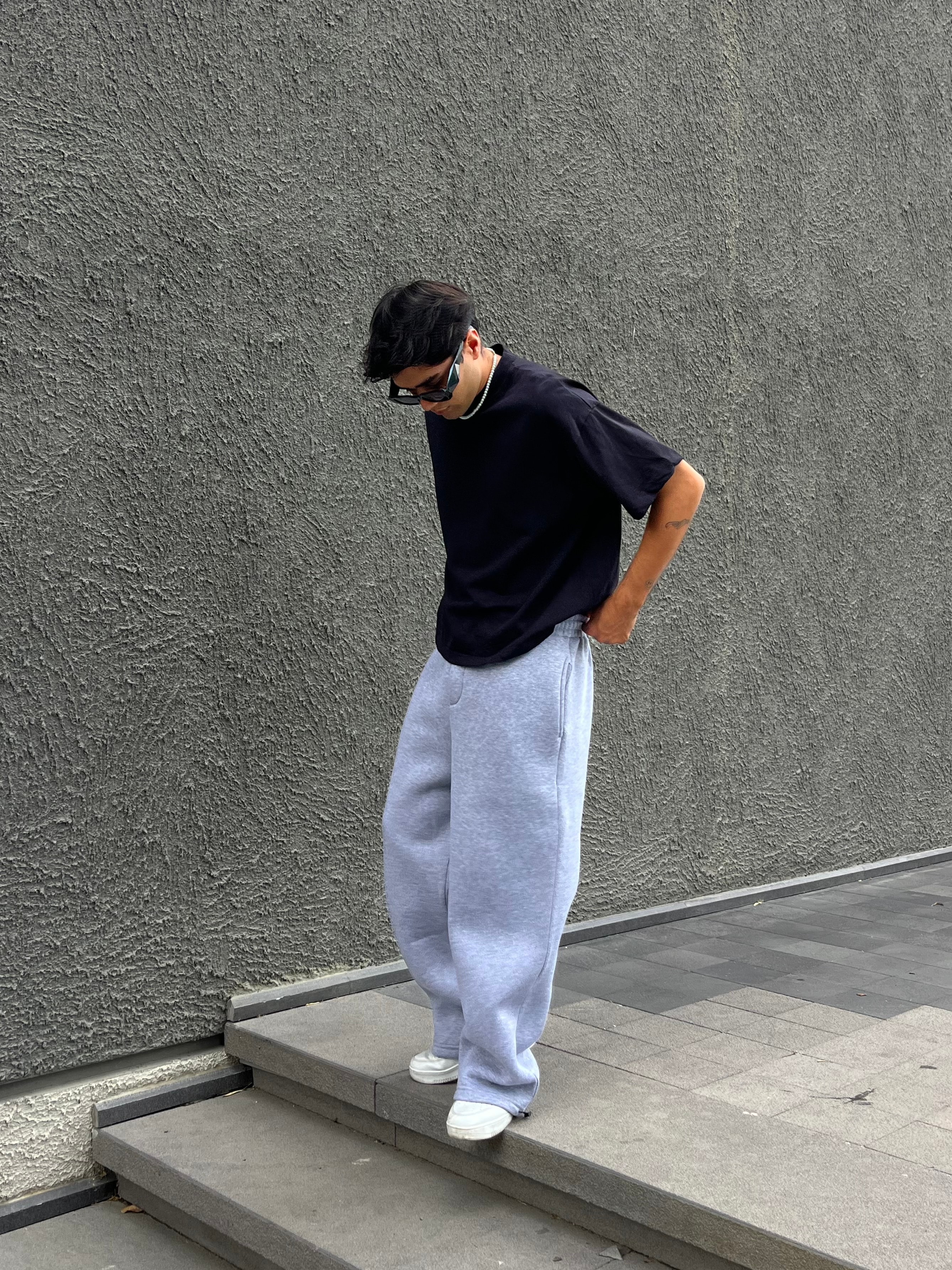 Kışlık Basic Premium Ayarlanabilir Paça Oversize Eşofman Altı - Gri