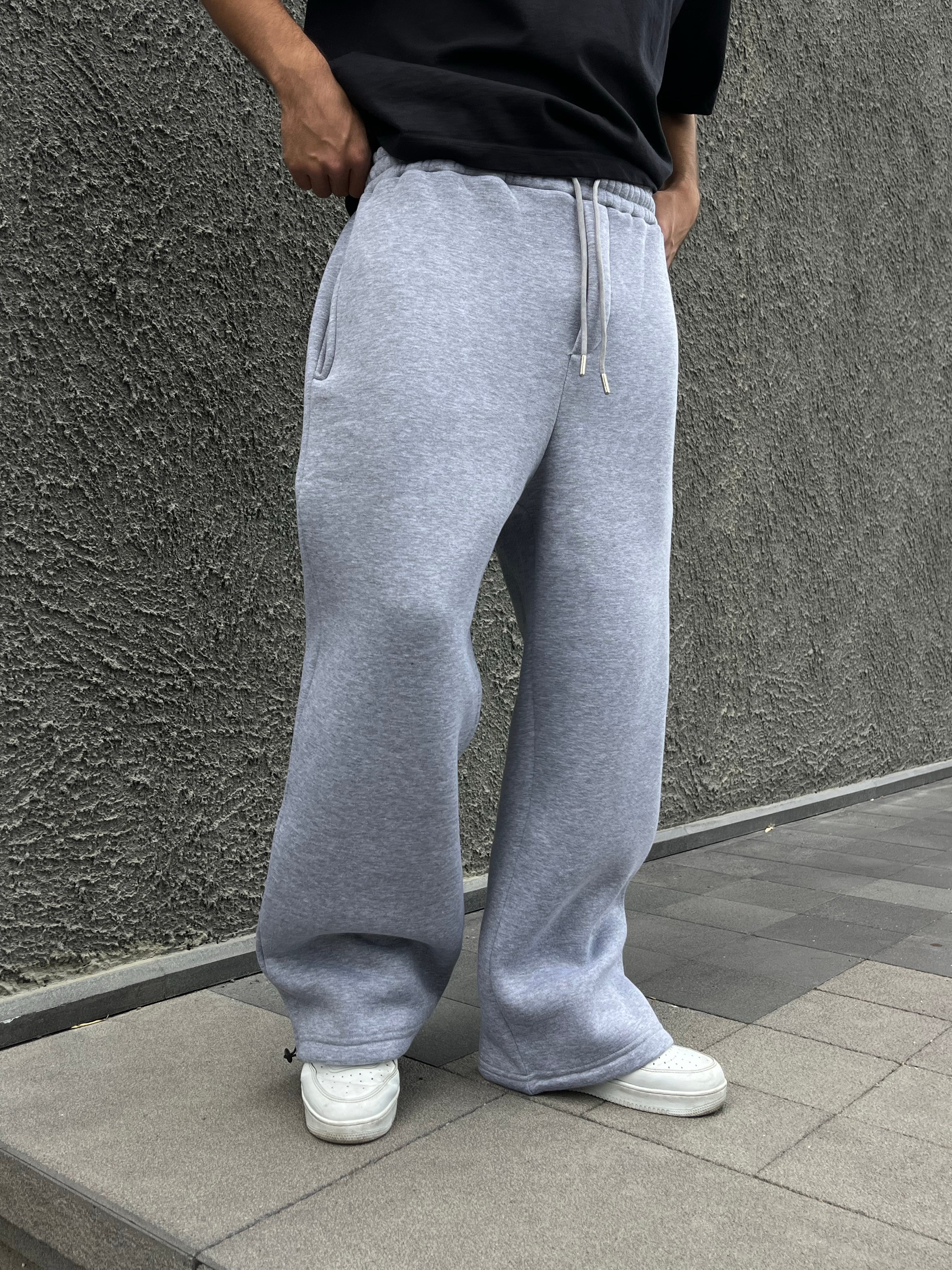 Kışlık Basic Premium Ayarlanabilir Paça Oversize Eşofman Altı - Gri