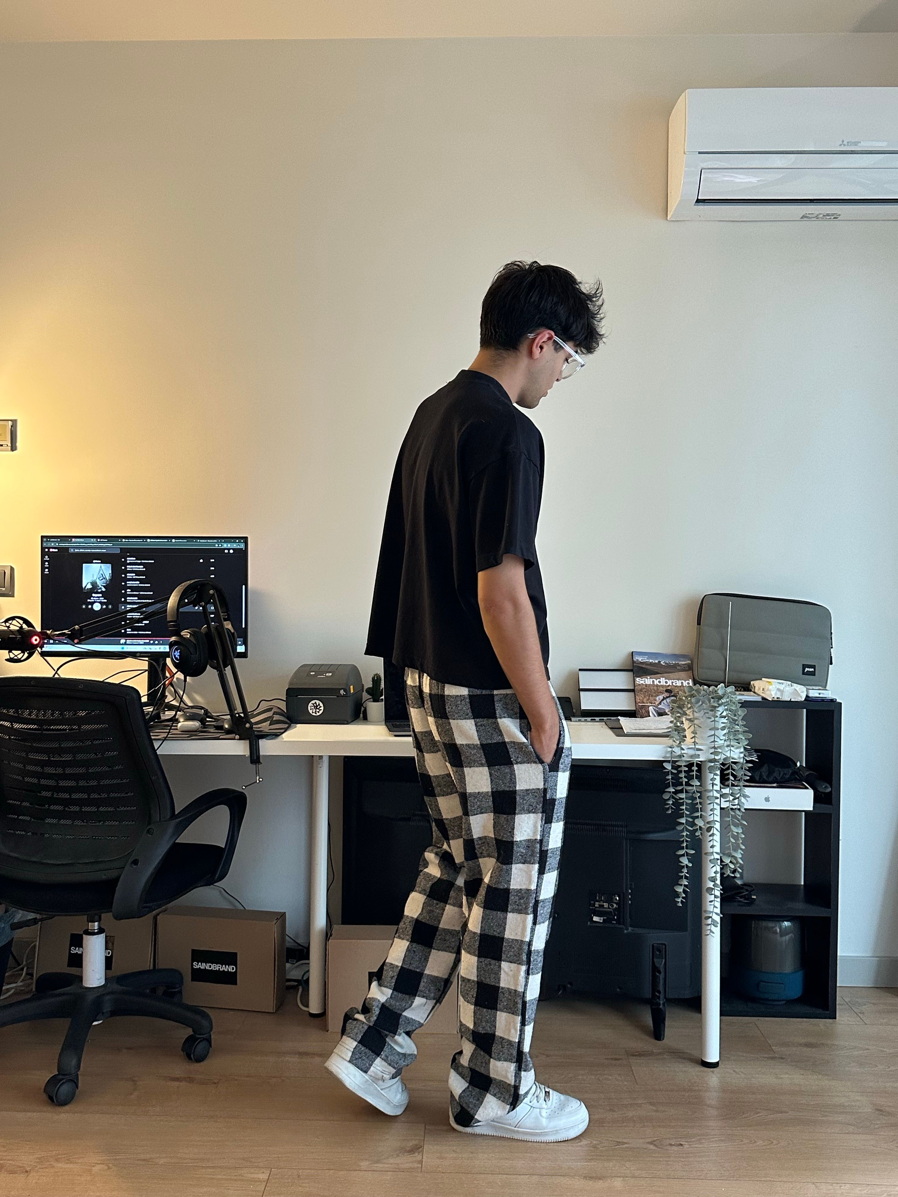 Beyaz Siyah Ekose Pijama Altı