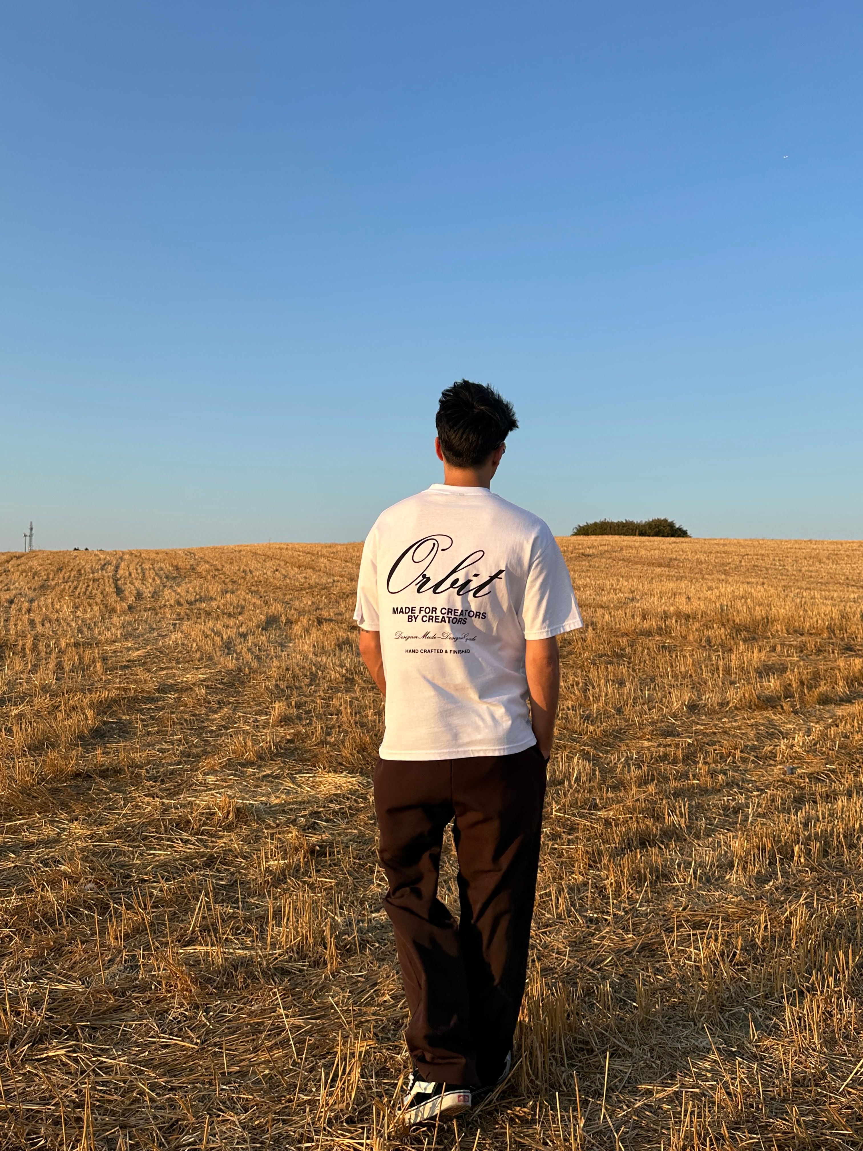 Orbit Baskılı Oversize Tişört - Beyaz