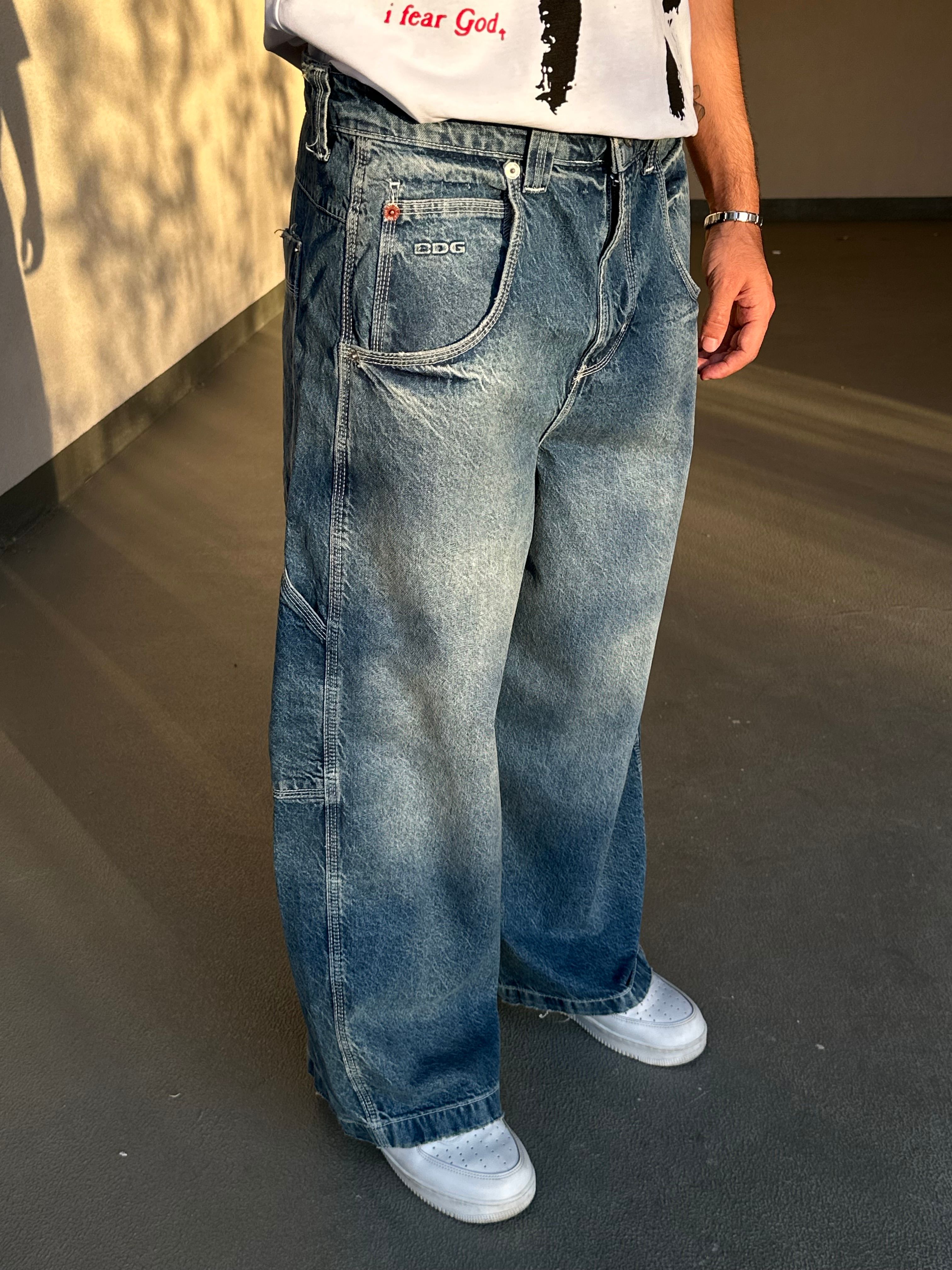 Yıkamalı Mavi Baggy Skate Pantolon