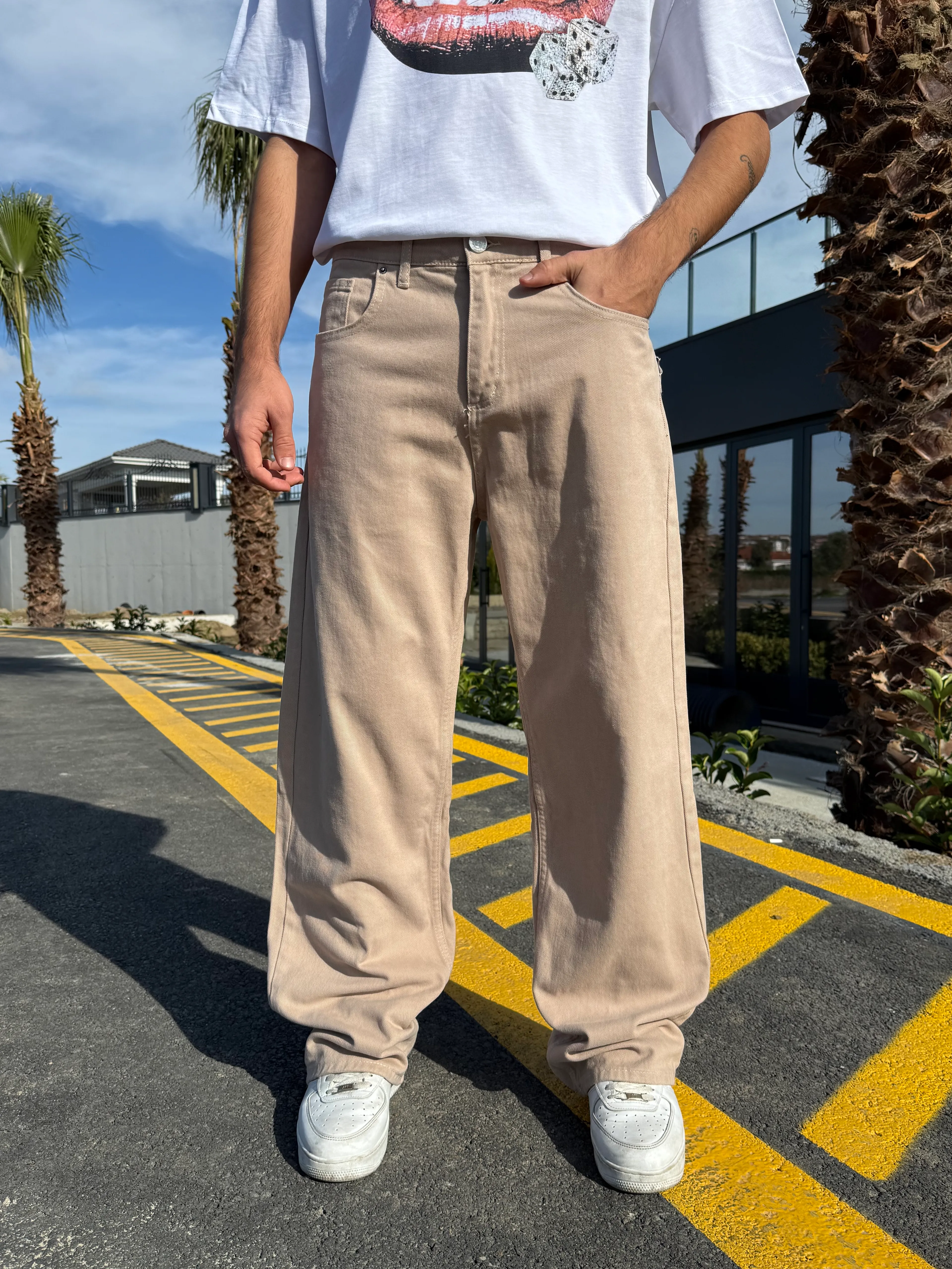 Sandy Bej Baggy Pantolon