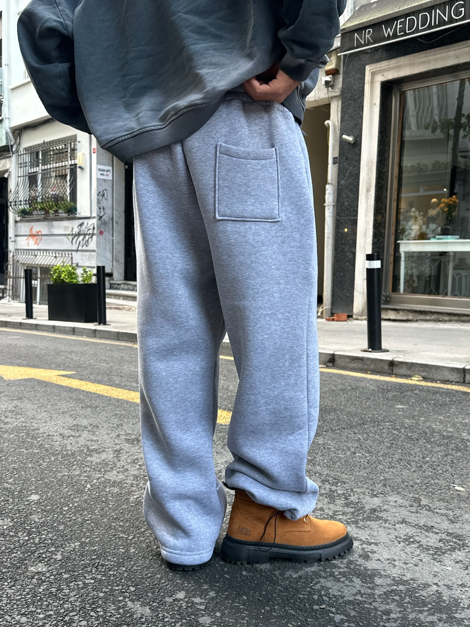 SAIND Nakışlı Premium Ayarlanabilir Paça Eşofman Altı  - Gri