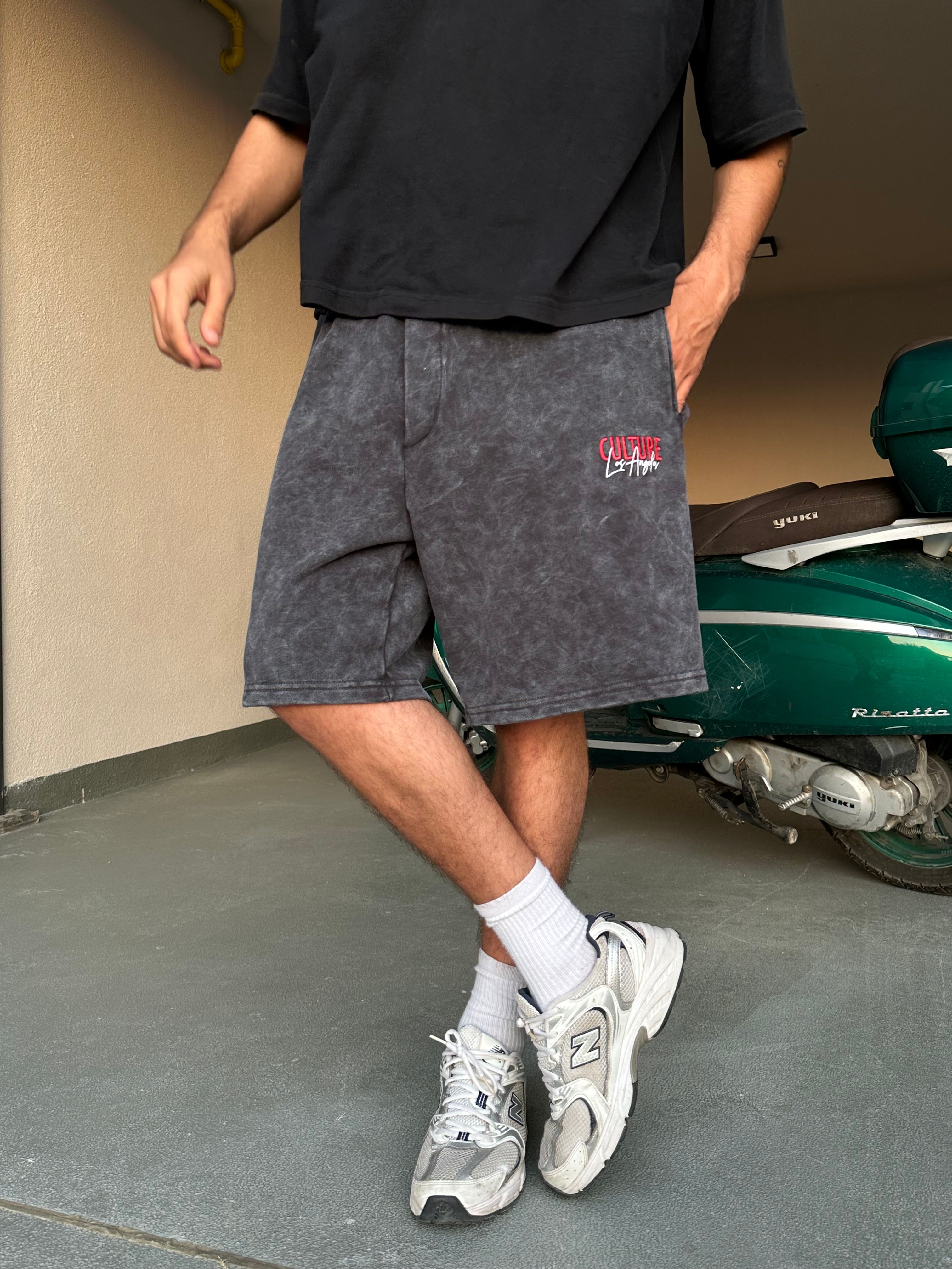 Culture LA Nakışlı Premium Baggy Şort - Antrasit