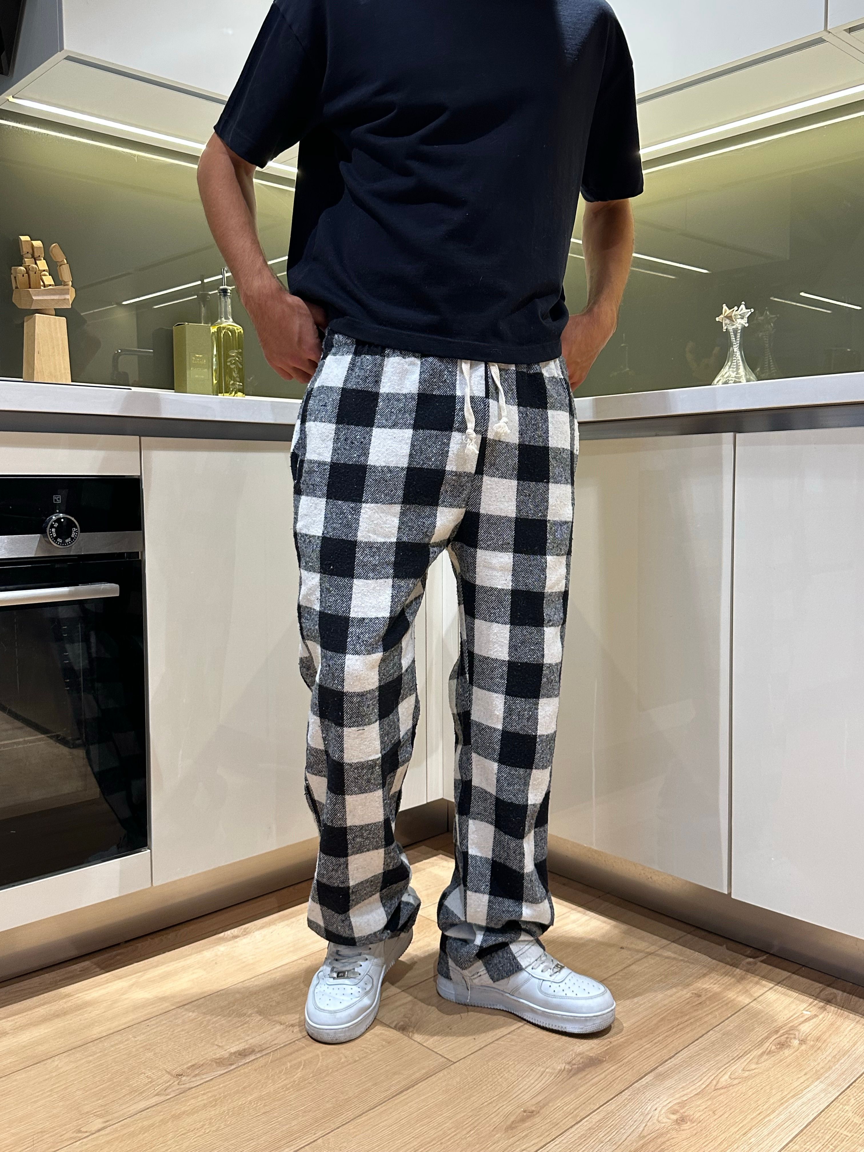 Beyaz Siyah Ekose Pijama Altı