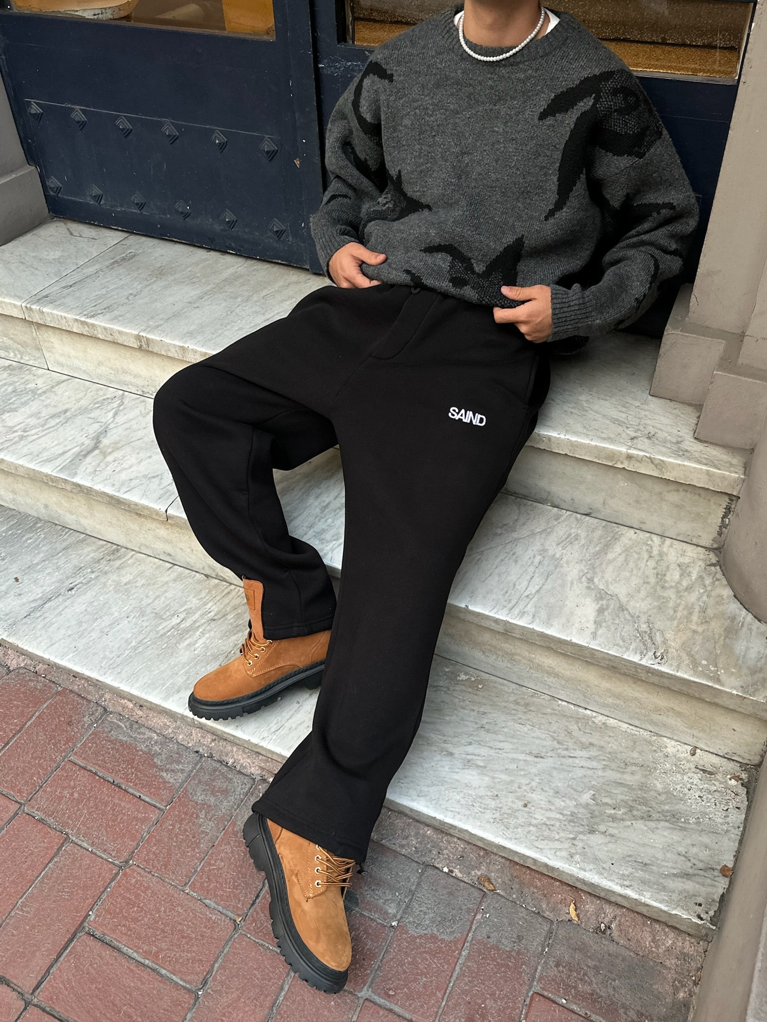 SAIND Nakışlı Premium Ayarlanabilir Paça Eşofman Altı  - Siyah