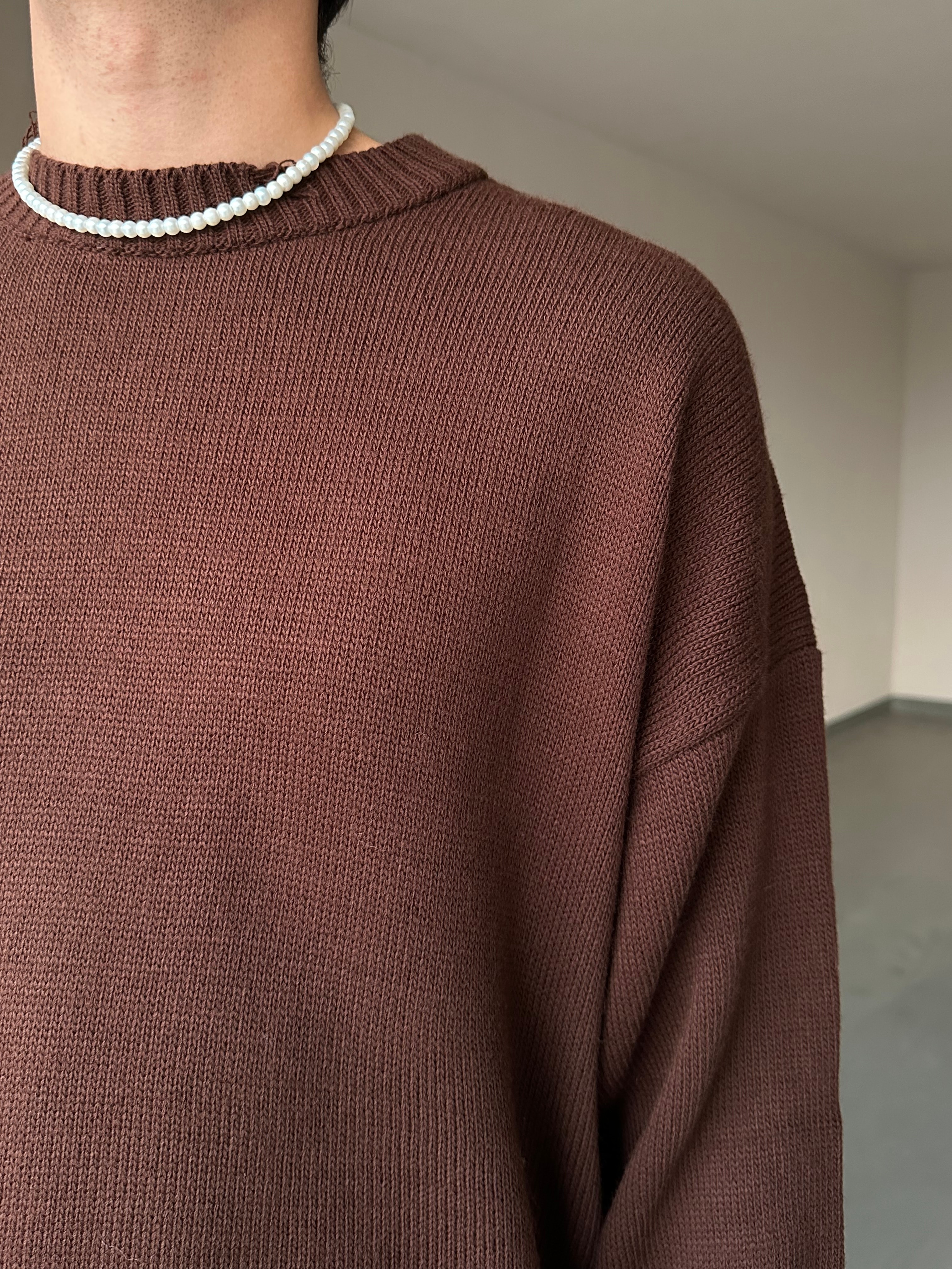 Basic Crop Kesim Oversize Triko Kazak - Kahverengi