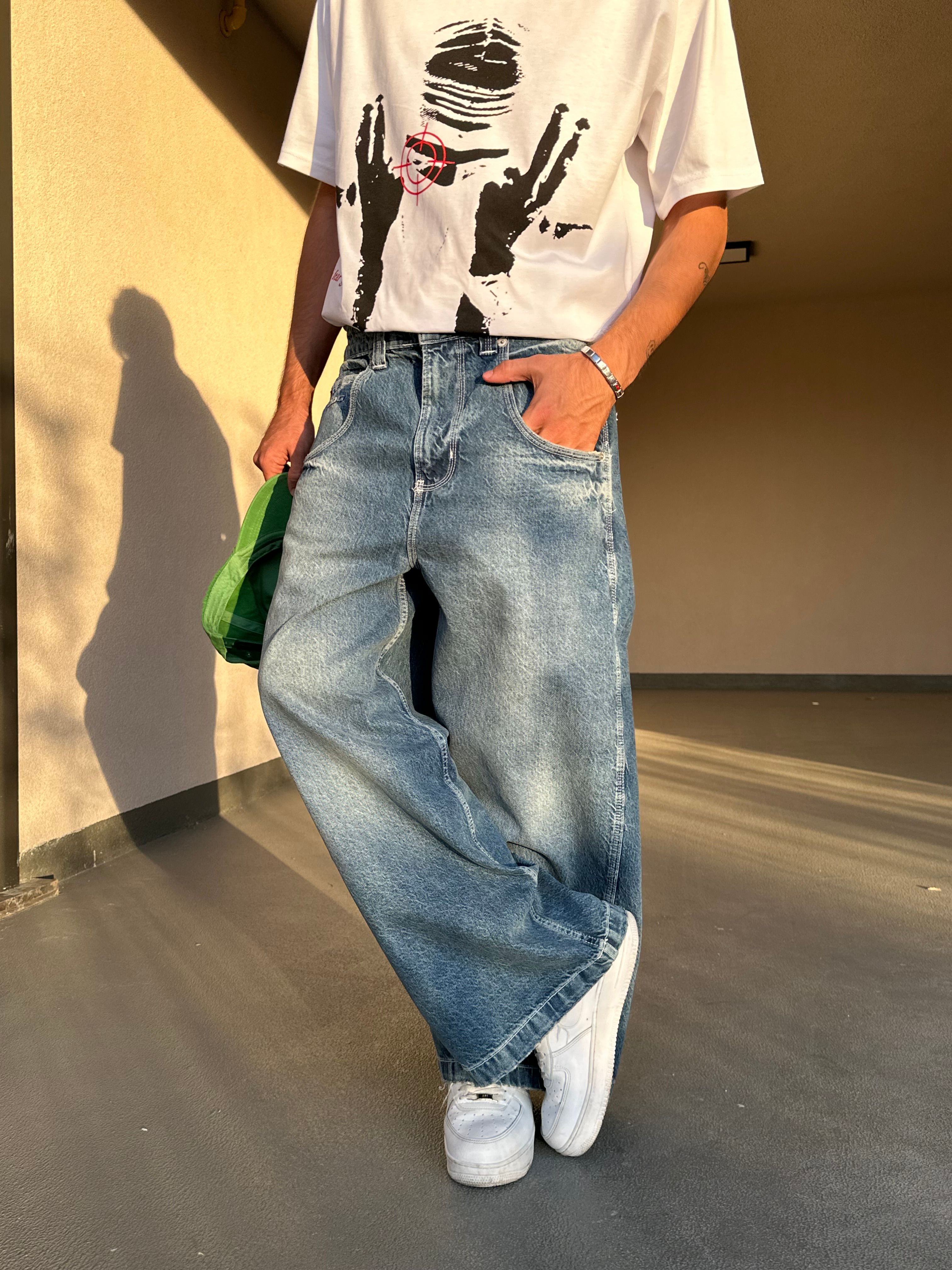 Yıkamalı Mavi Baggy Skate Pantolon
