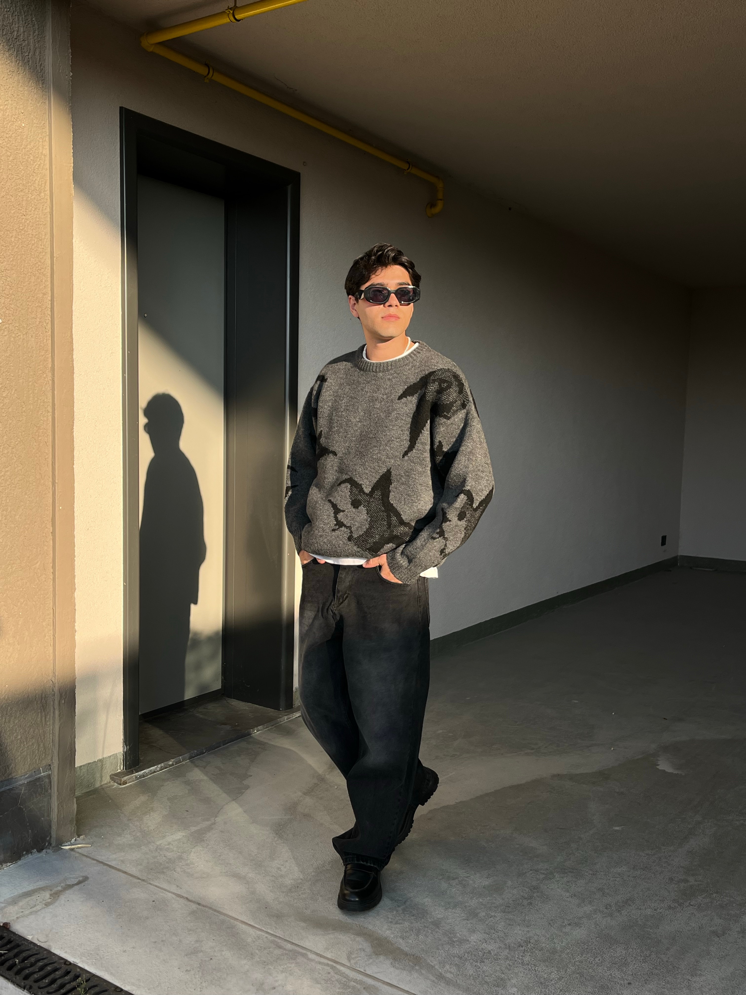 Animal Desen Premium Oversize Antrasit Triko Kazak