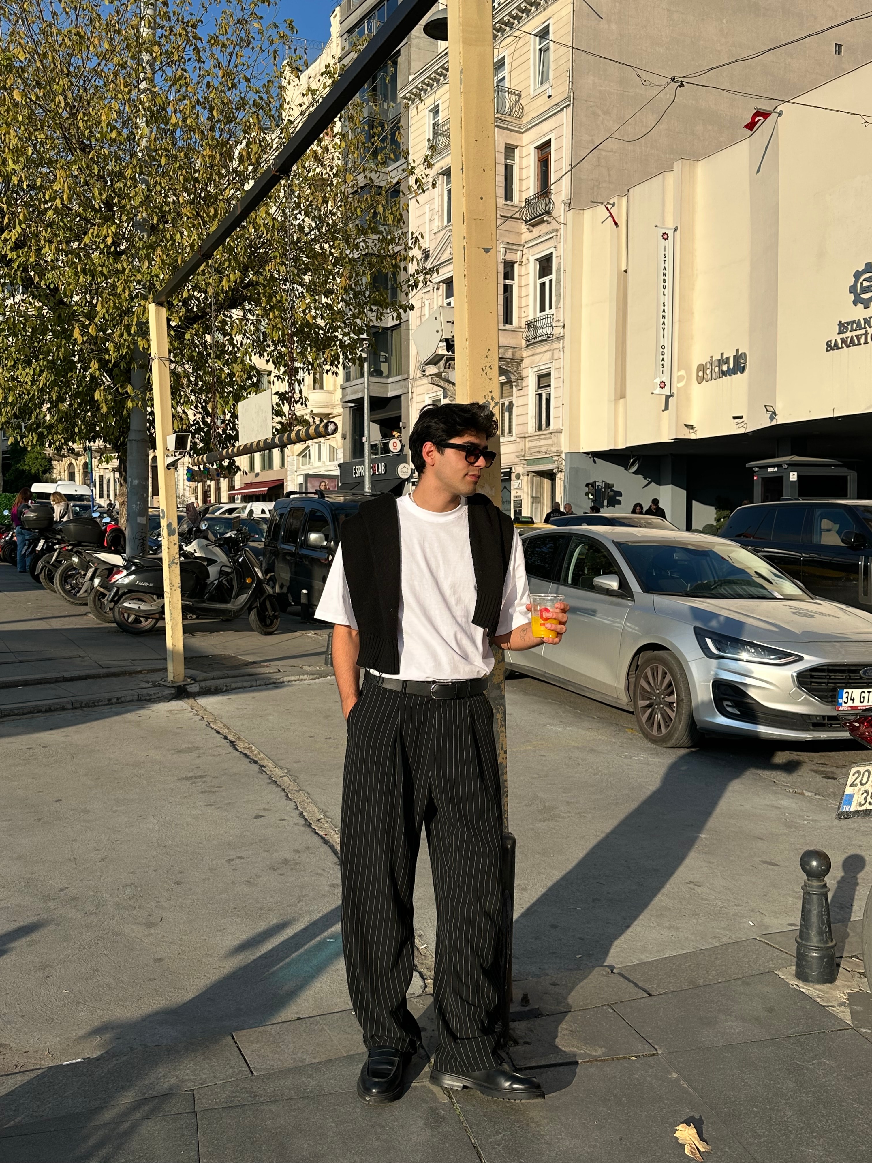 Premium Çizgili Baggy Kumaş Pantolon  - Siyah