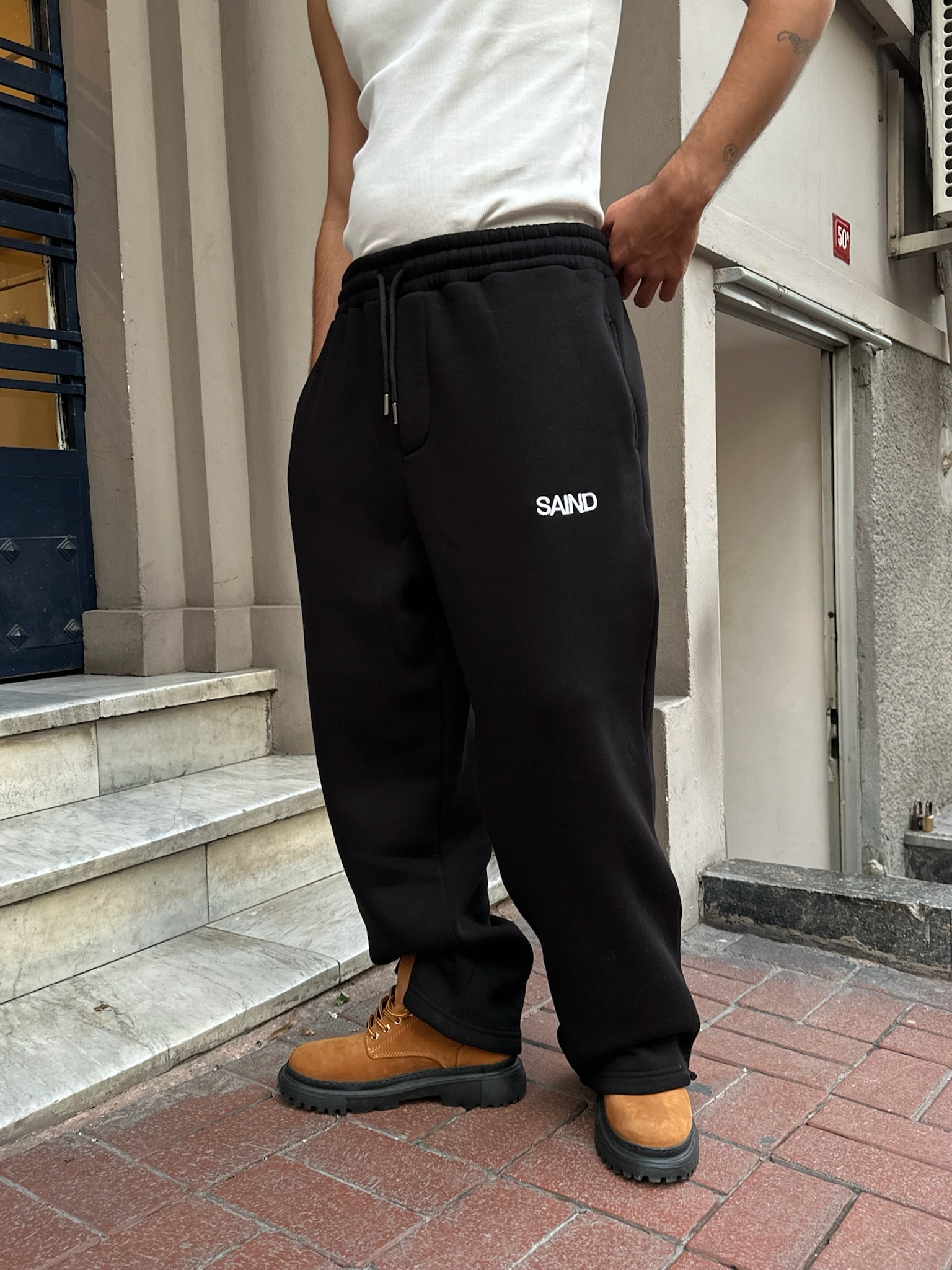 SAIND Nakışlı Premium Ayarlanabilir Paça Eşofman Altı  - Siyah