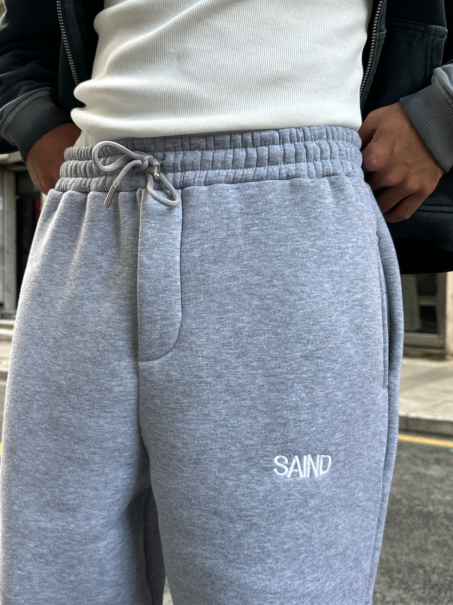 SAIND Nakışlı Premium Ayarlanabilir Paça Eşofman Altı  - Gri