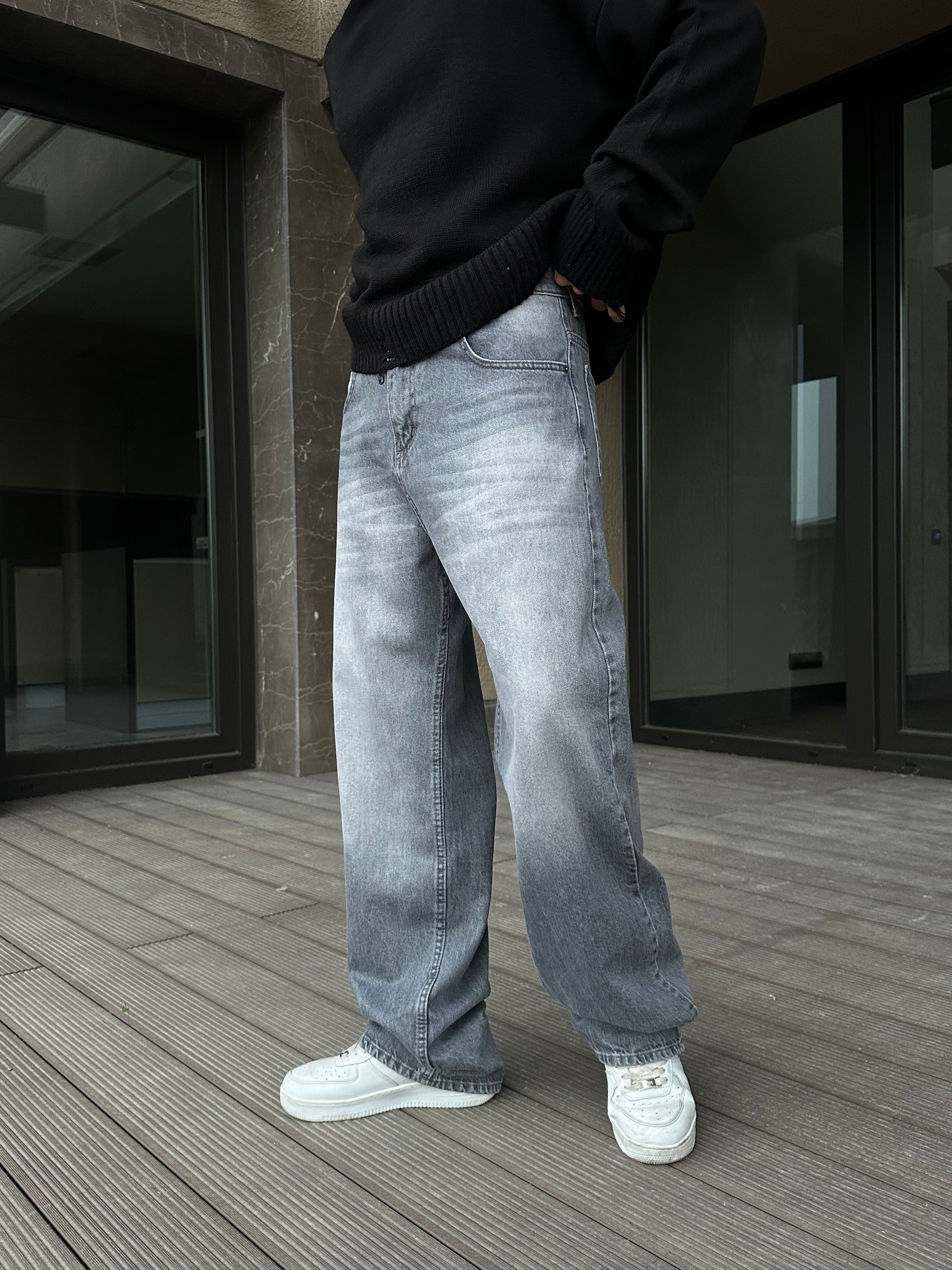 Gri Washed Baggy Pantolon 