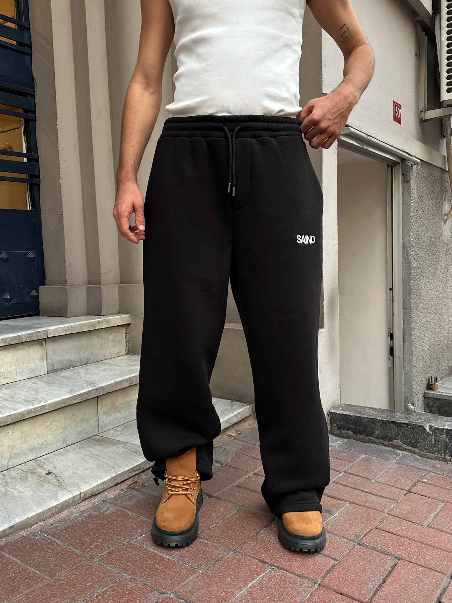 SAIND Nakışlı Premium Ayarlanabilir Paça Eşofman Altı  - Siyah